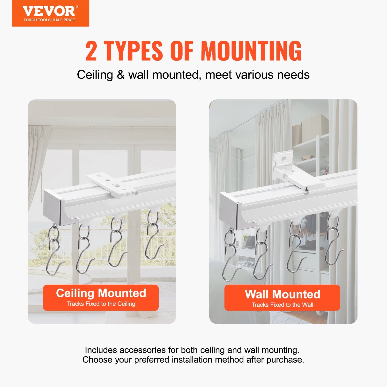 Curtains & Drapes: VEVOR Ceiling Curtain Track Set 17.7 FT/5.4 Meter Room Divider with Hooks White