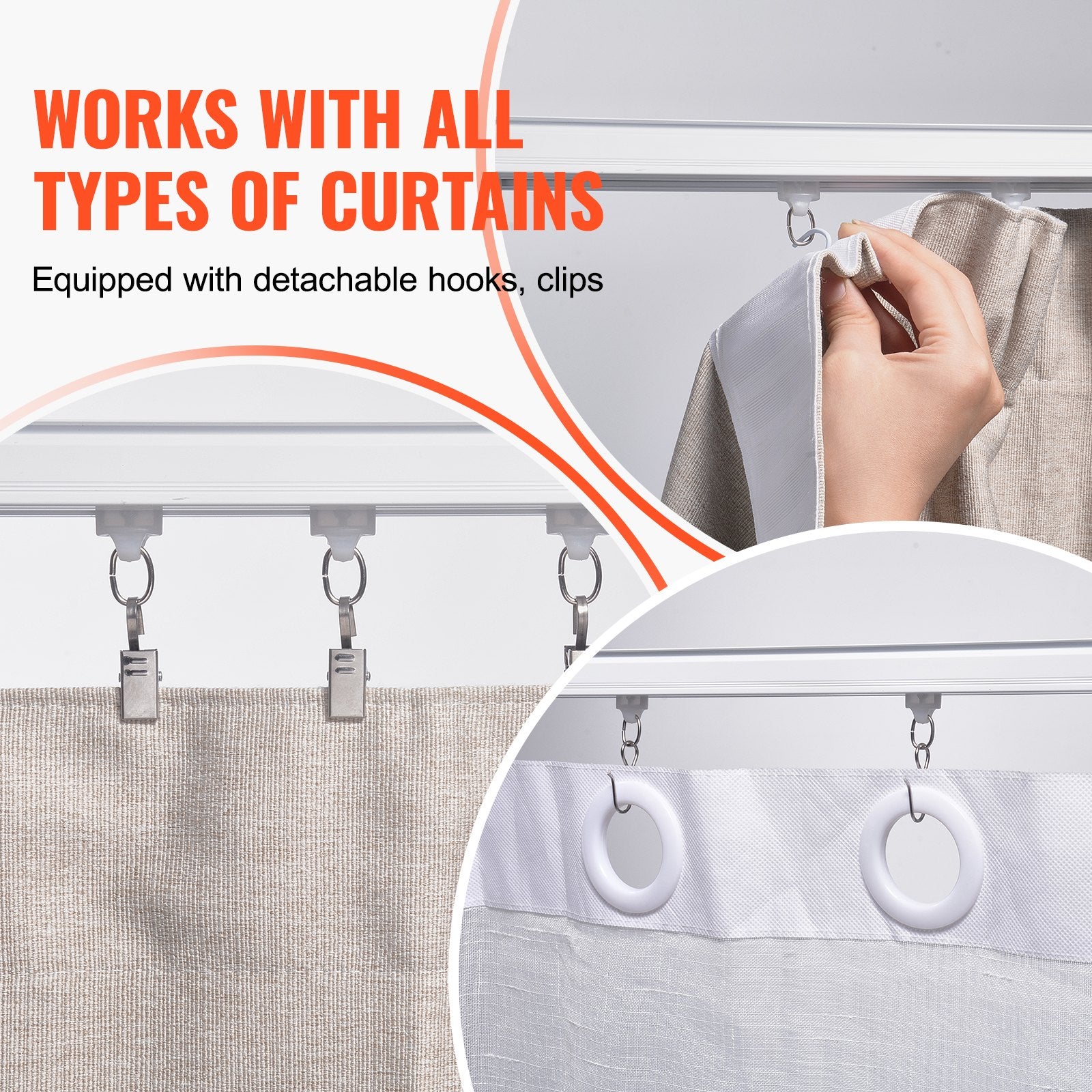 Curtains & Drapes: VEVOR Ceiling Curtain Track Set 17.7 FT/5.4 Meter Room Divider with Hooks White