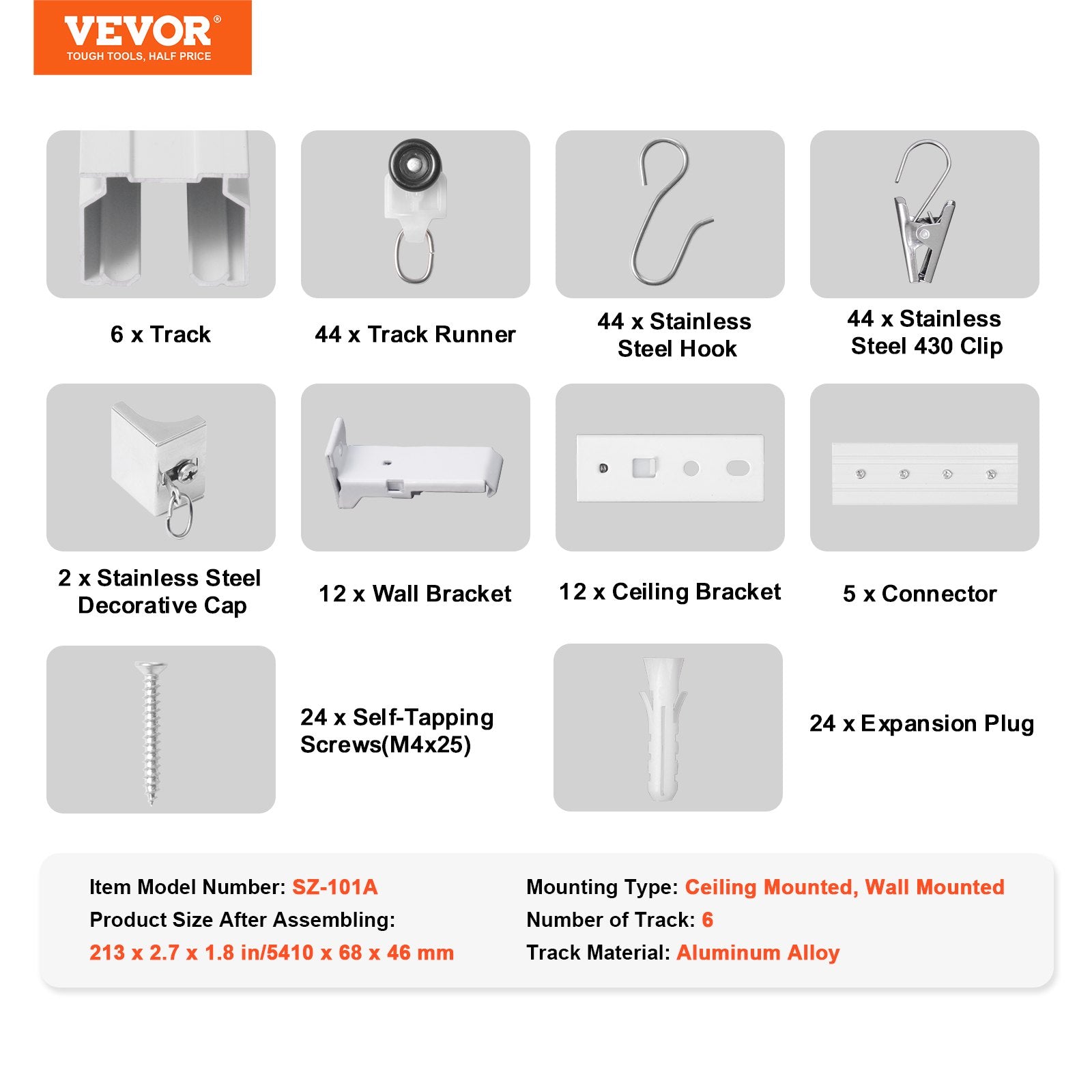 Curtains & Drapes: VEVOR Ceiling Curtain Track Set 17.7 FT/5.4 Meter Room Divider with Hooks White