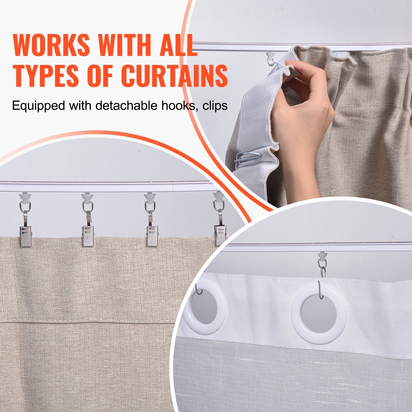 Curtain Accessories: VEVOR Ceiling Curtain Track Set, 9.9 FT/3 Meter, Self Adhesive, No Drill Ceiling Track System for Curtains, Room Divider Curtain Track Ceiling Mounted for Living Room with Hooks and Hardware, White