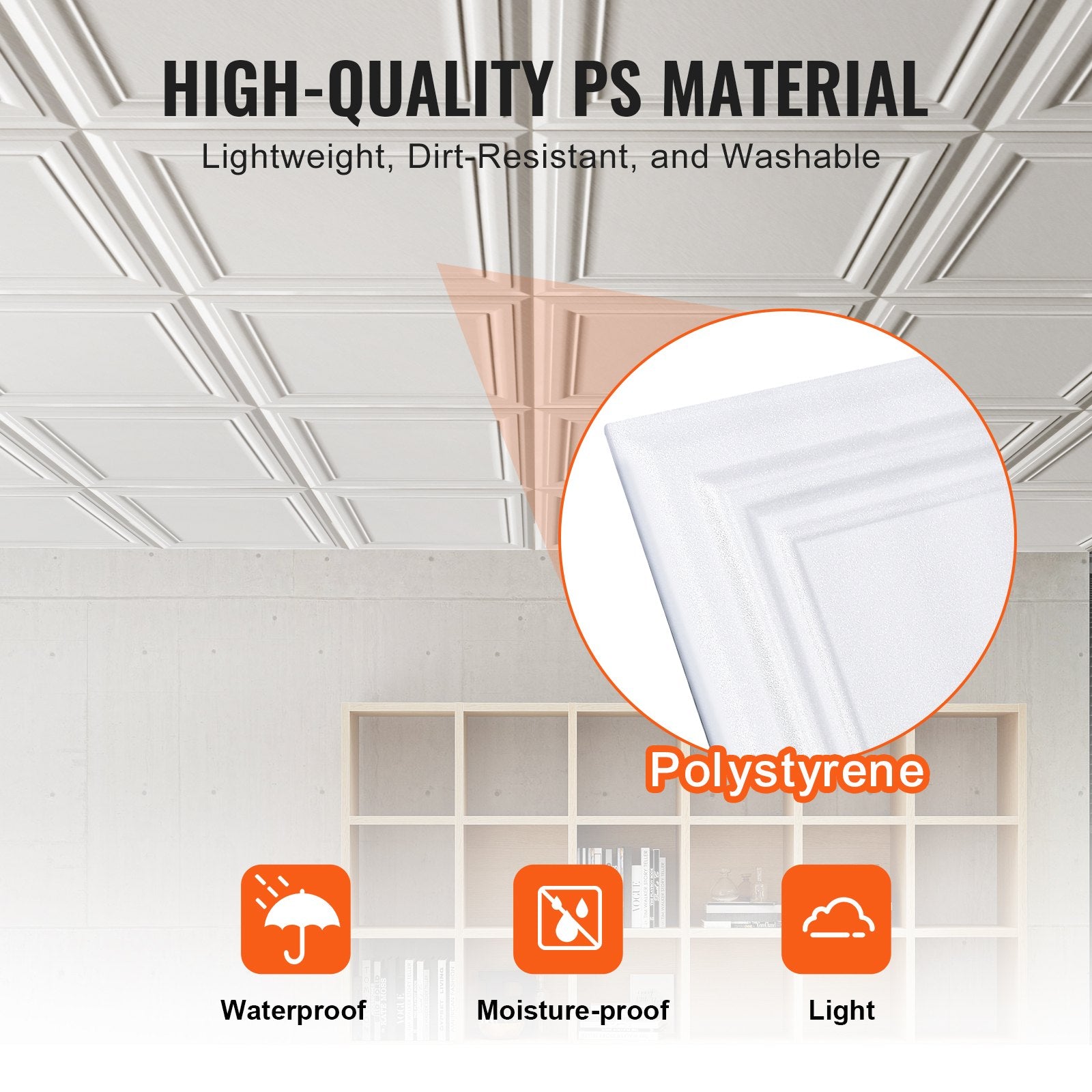 Kitchen & Bathroom DIY: VEVOR Ceiling Tiles 48-Pack 20 x 20 in Polystyrene Easy Installation Glue-up