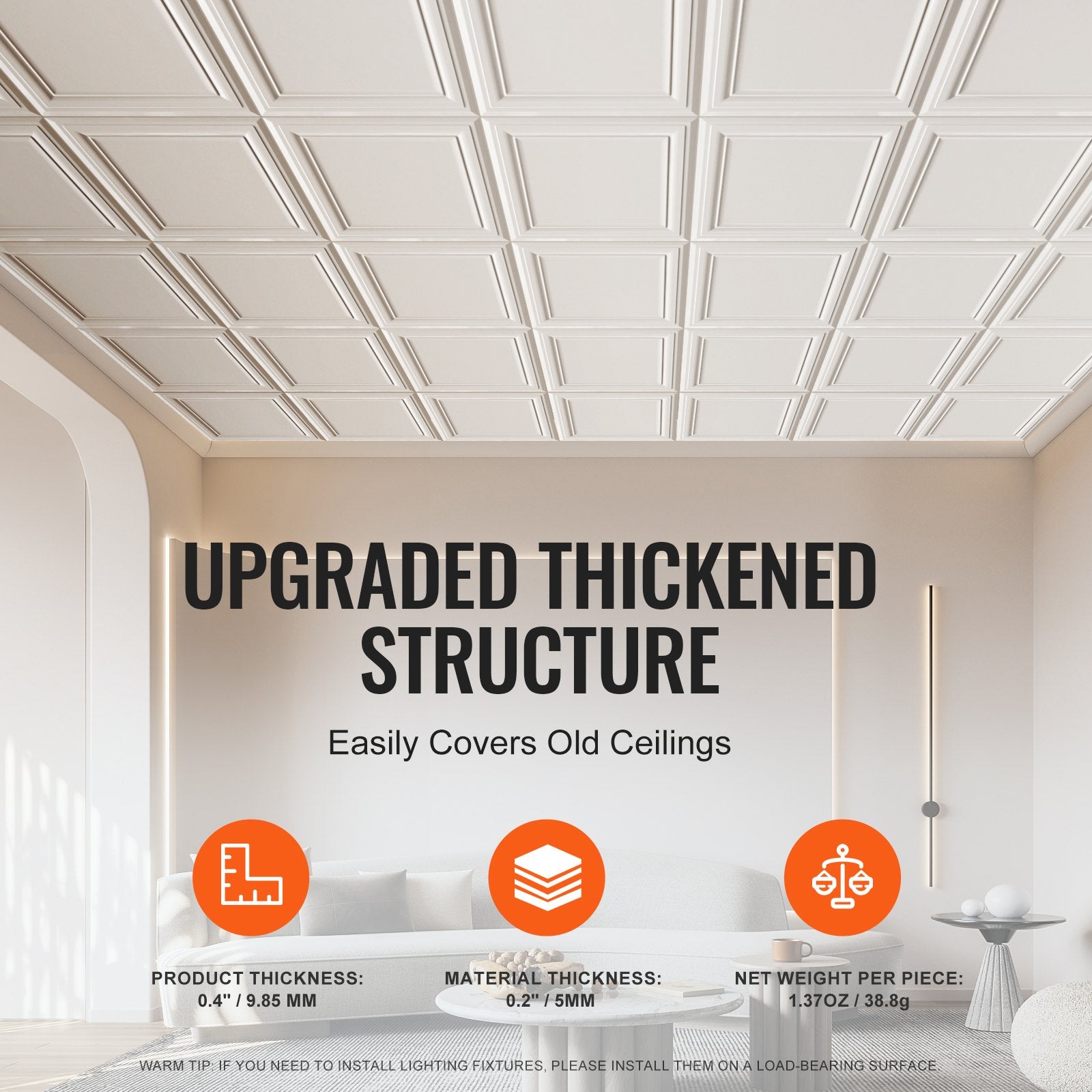 Kitchen & Bathroom DIY: VEVOR Ceiling Tiles 48-Pack 20 x 20 in Polystyrene Easy Installation Glue-up