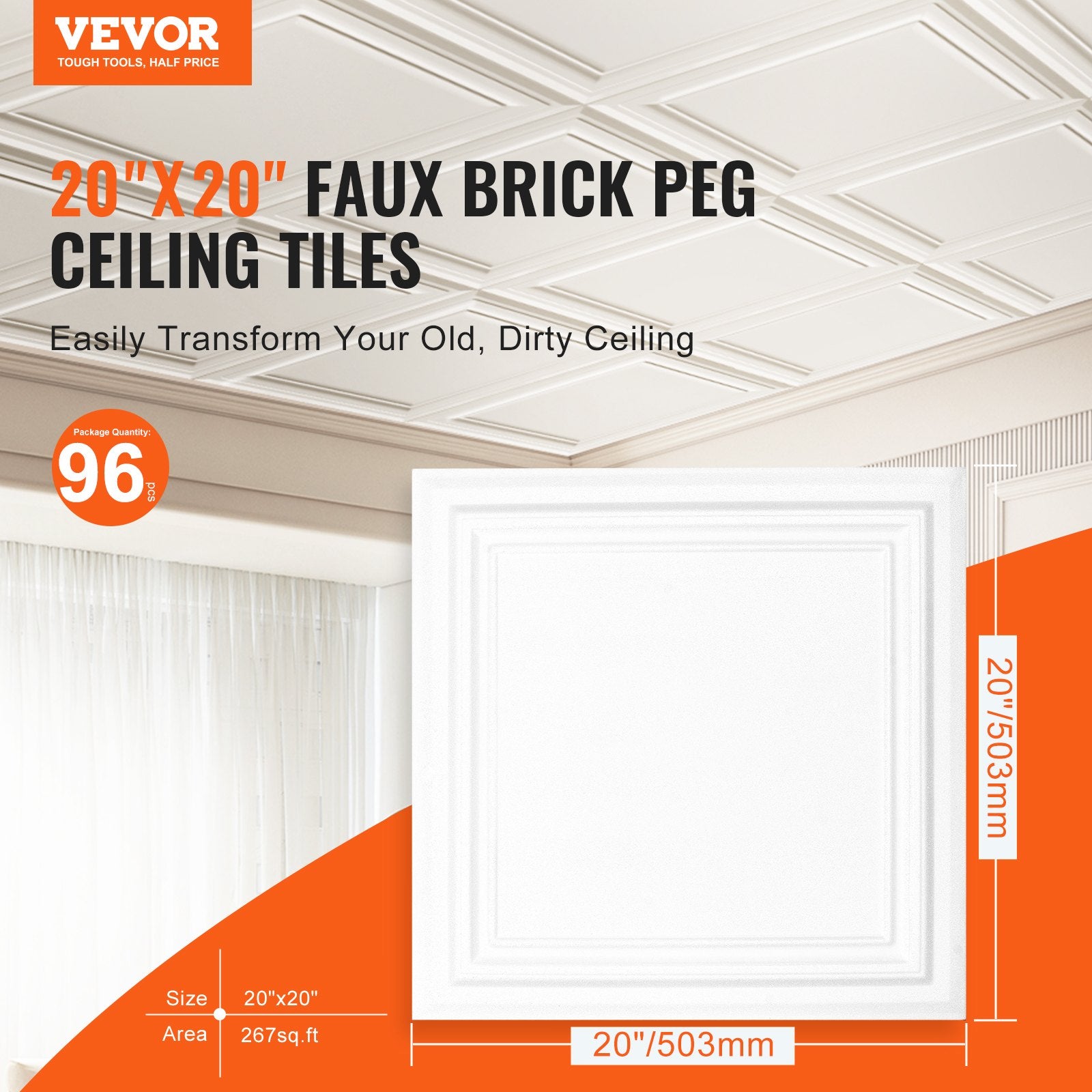 Audio Accessories: VEVOR Ceiling Tiles 96-Pack 20 x 20 in Polystyrene Easy Installation Glue-up