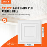 Kitchen & Bathroom DIY: VEVOR Ceiling Tiles 12-Pack 24 x 24 in PVC Easy Installation White Peg Pattern