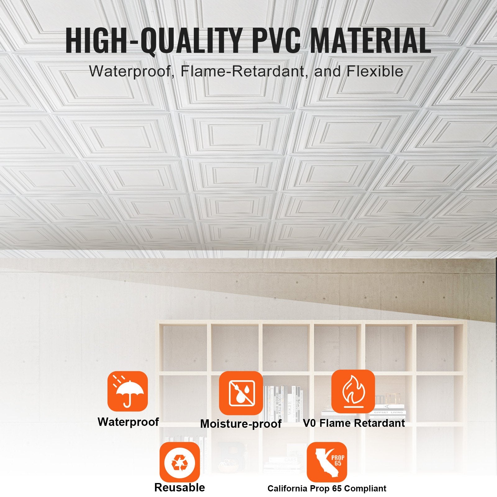 Kitchen & Bathroom DIY: VEVOR Ceiling Tiles 12-Pack 24 x 24 in PVC Easy Installation White Peg Pattern