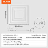Kitchen & Bathroom DIY: VEVOR Ceiling Tiles 12-Pack 24 x 24 in PVC Easy Installation White Peg Pattern