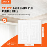 Kitchen & Bathroom DIY: VEVOR Ceiling Tiles 12-Pack 24 x 24 in PVC Easy Installation White Echo Pattern