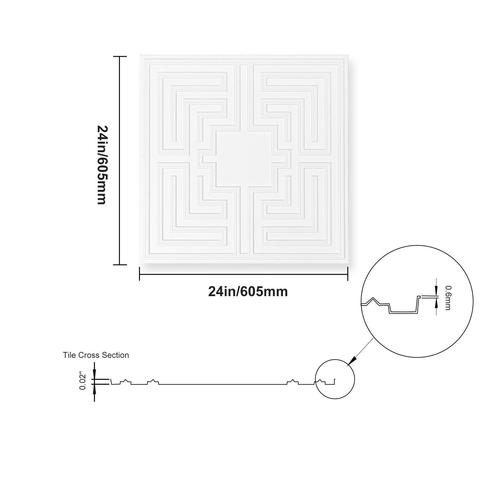 Ceiling Tiles 12-Pack 24 x 24 in PVC Easy Installation White Echo Pattern