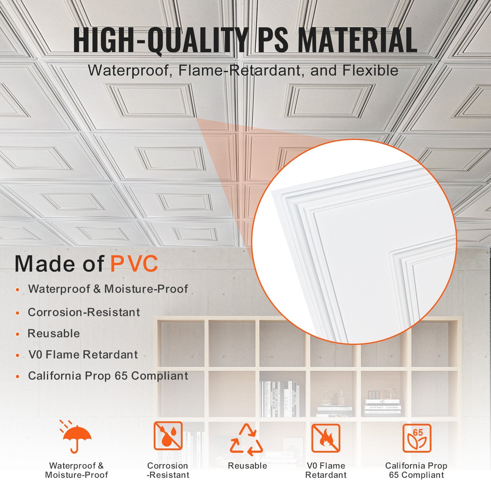 Kitchen & Bathroom DIY: VEVOR Ceiling Tiles 12-Pack 24 x 24 in PVC Easy Installation White Geometric