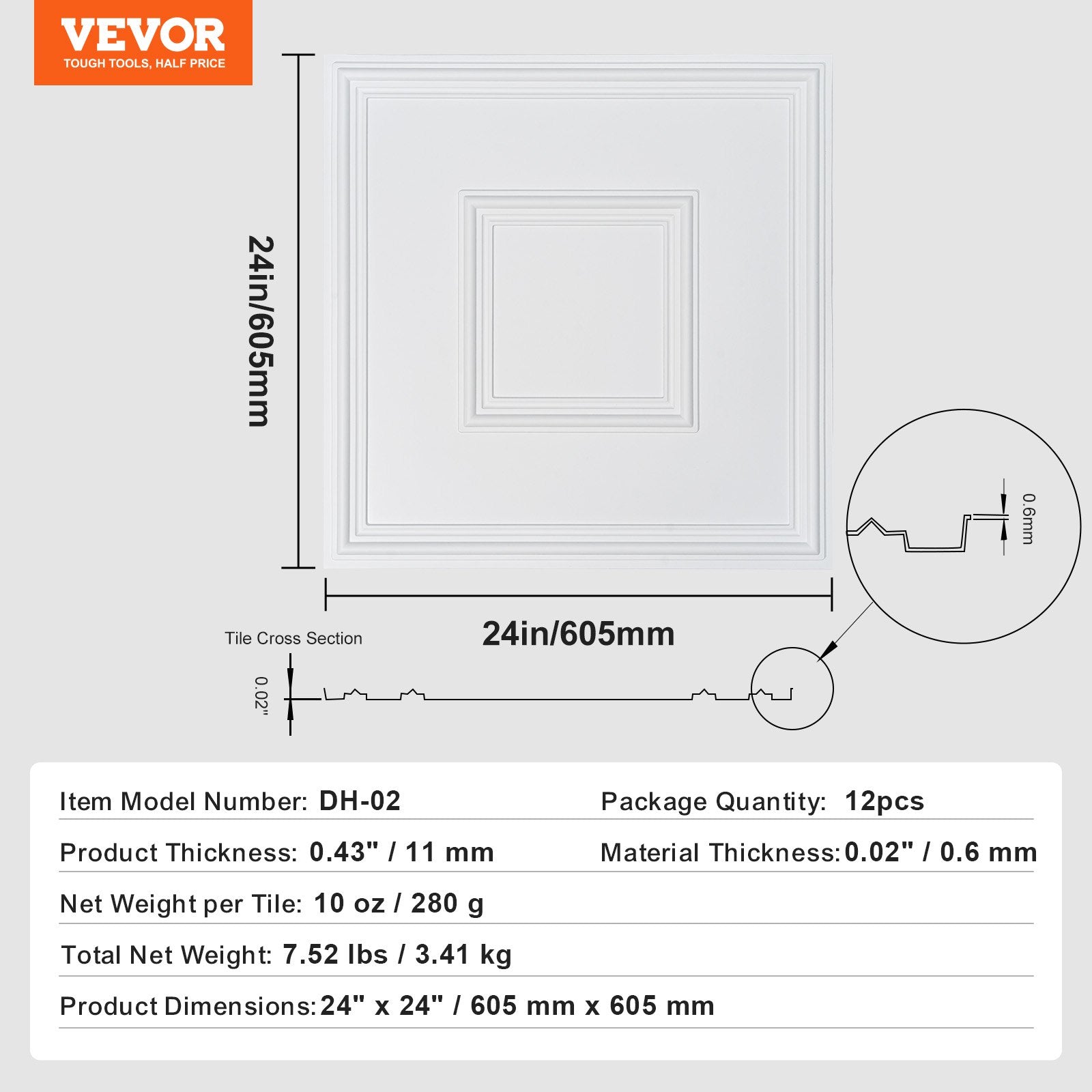 Kitchen & Bathroom DIY: VEVOR Ceiling Tiles 12-Pack 24 x 24 in PVC Easy Installation White Geometric