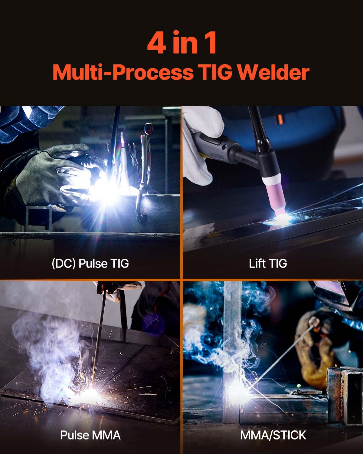 Welding Guns & Plasma Cutters: VEVOR TIG Welder 4-In-1 Welding Machine Pulse MMA Lift STICK IGBT Inverter LED