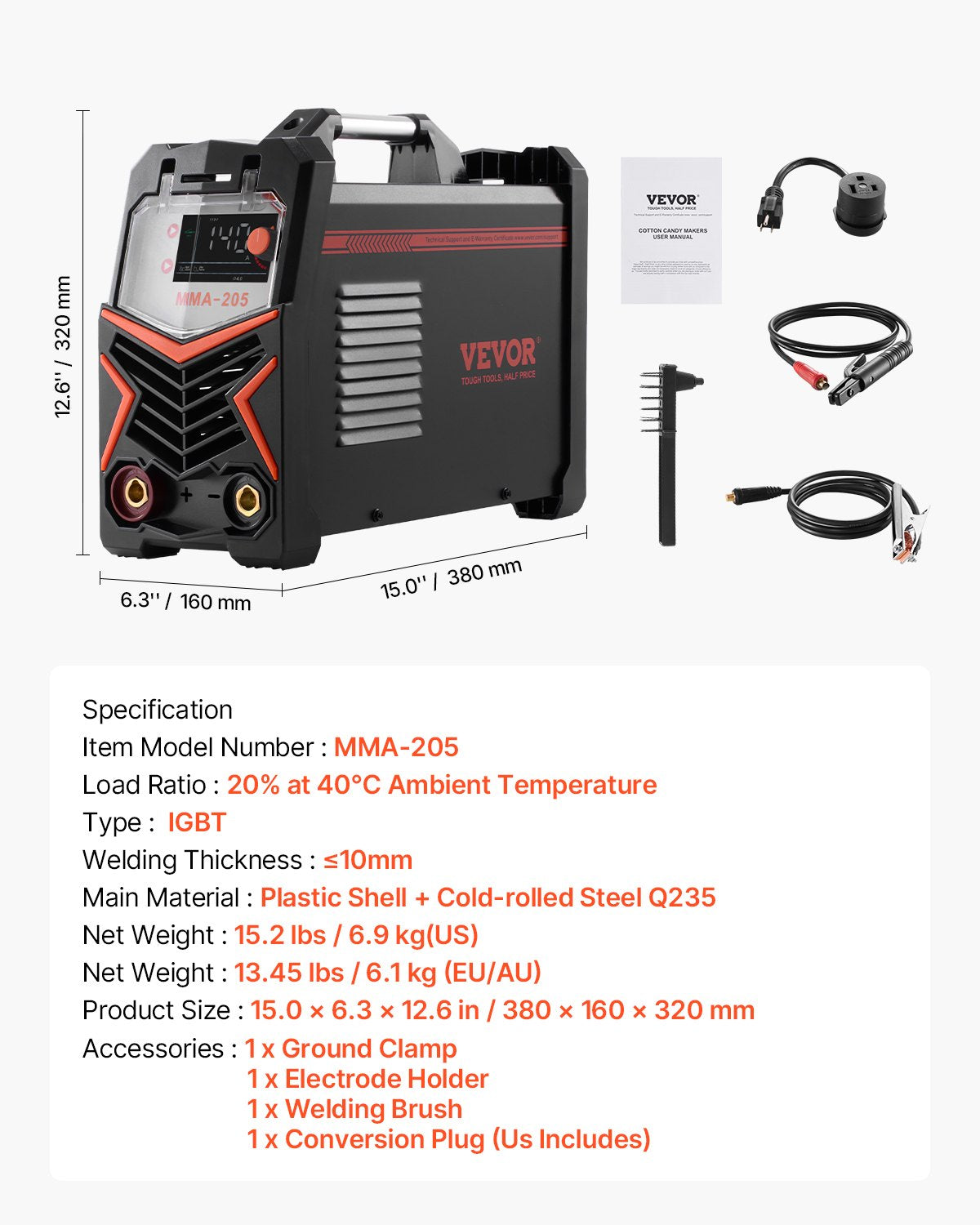 Fountain & Ponds Accessories: VEVOR TIG Welder 2-In-1 Welding Machine Lift MMA Stick Arc IGBT Hot Start LED