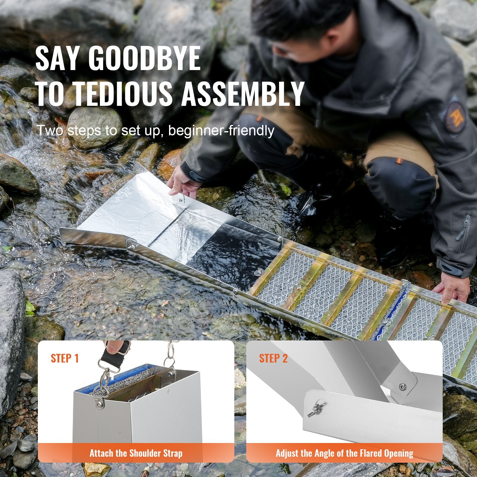 Gardening Tools: VEVOR Gold Panning Kit With Sluice Box, 50" Aluminum Gold Mining Equipment, 23 PCS Gold Prospecting Kit with Gold Pan, Classifier Screen, Separating Magnet, Drawstring Backpack and Accessories