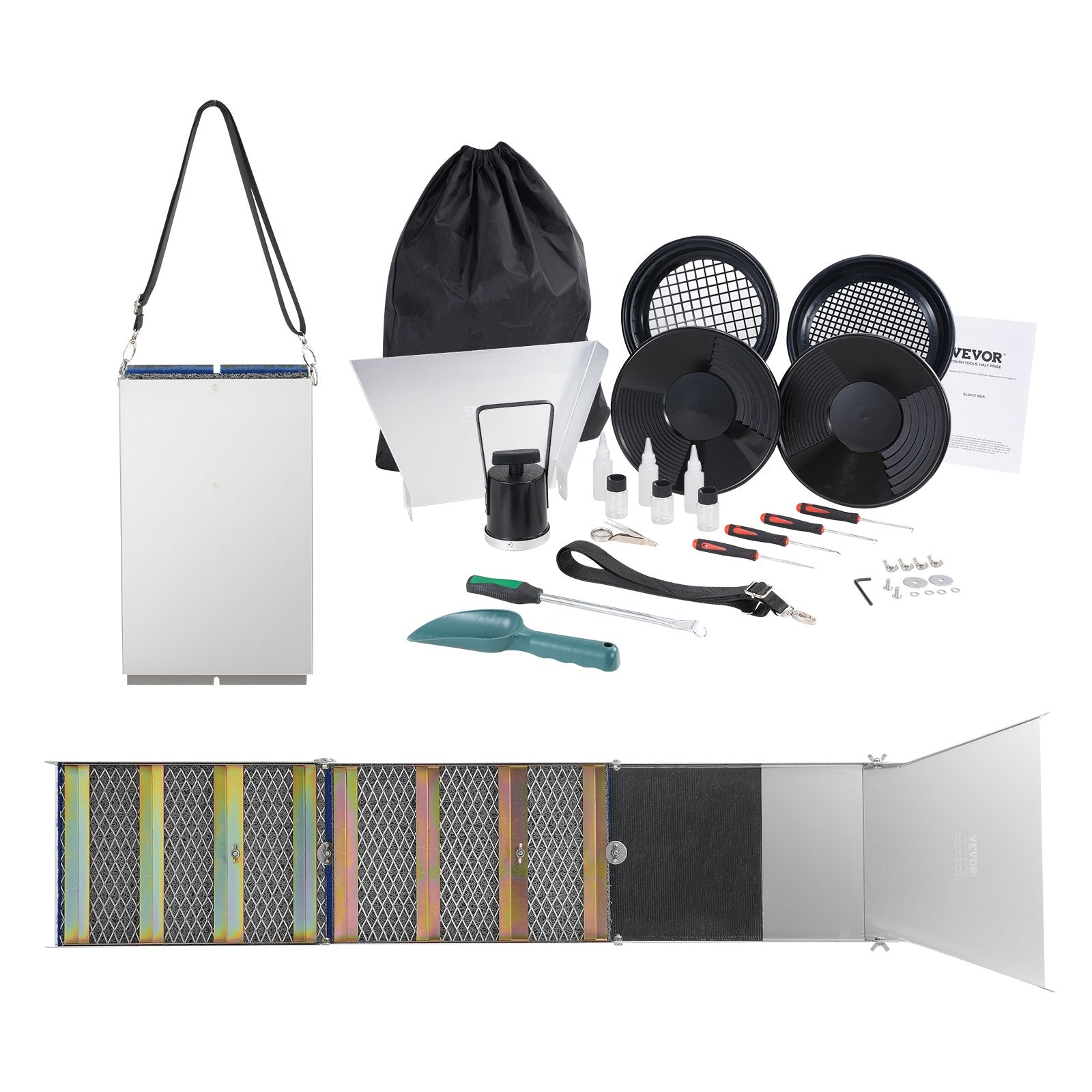 Gardening Tools: VEVOR Gold Panning Kit With Sluice Box, 50" Aluminum Gold Mining Equipment, 23 PCS Gold Prospecting Kit with Gold Pan, Classifier Screen, Separating Magnet, Drawstring Backpack and Accessories