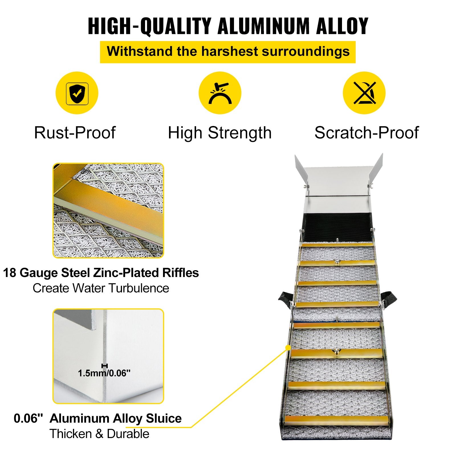 Building Materials: VEVOR Folding Aluminum Alloy Sluice Box, Compact 50" Sluice Boxes for Gold, Lightweight Gold Sluice Equipment, Portable Sluice Boxes with Miner's Moss, River, Creek, Gold Panning, Prospecting, Dredg