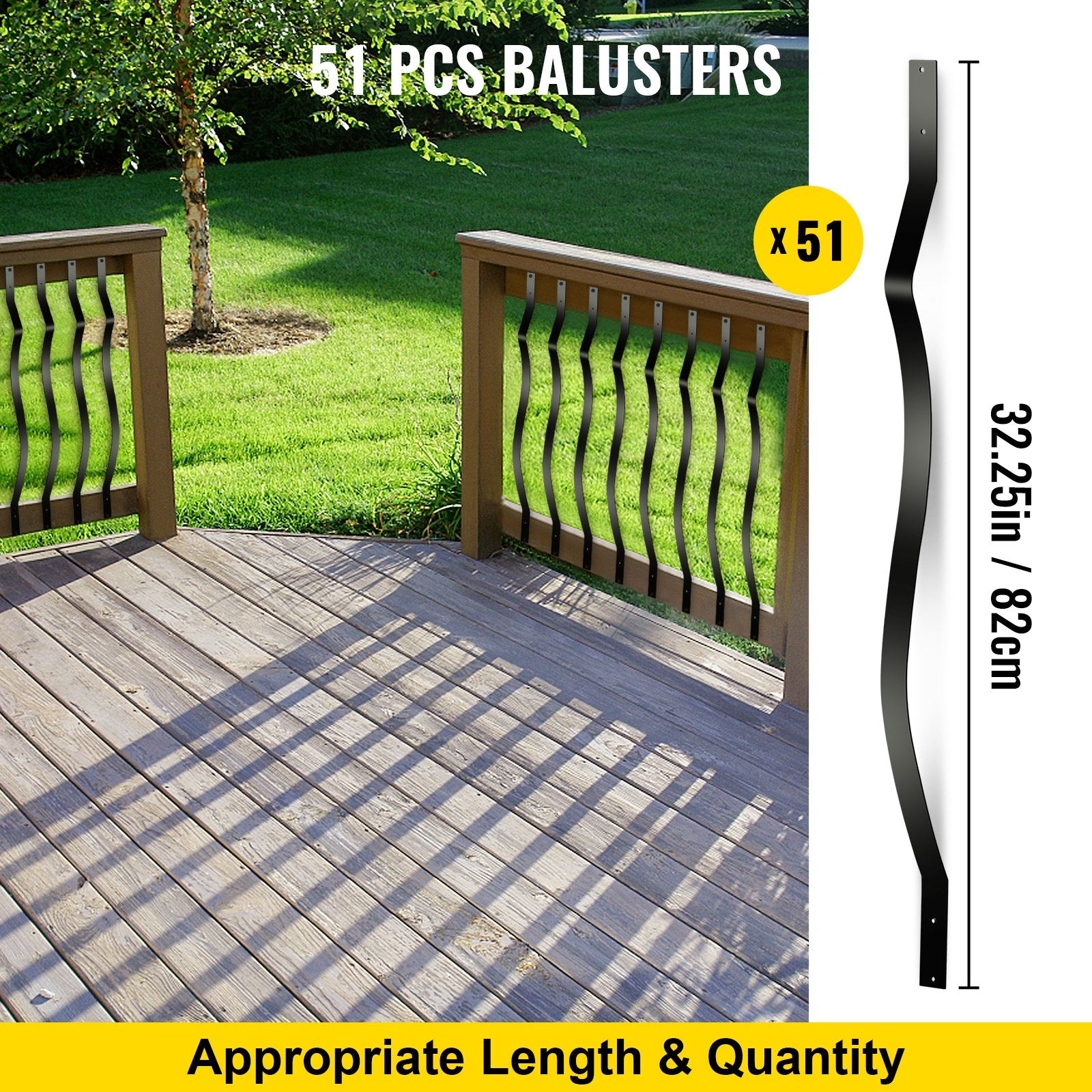 Fire Pits: VEVOR Deck Balusters, 51 Pack Metal Deck Spindles, 32.25""x1"" Staircase Baluster with Screws, Iron Deck Railing for Wood and Composite Deck, Stylish Baluster for Outdoor Stair Deck Porch