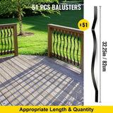 Fire Pits: VEVOR Deck Balusters, 51 Pack Metal Deck Spindles, 32.25""x1"" Staircase Baluster with Screws, Iron Deck Railing for Wood and Composite Deck, Stylish Baluster for Outdoor Stair Deck Porch