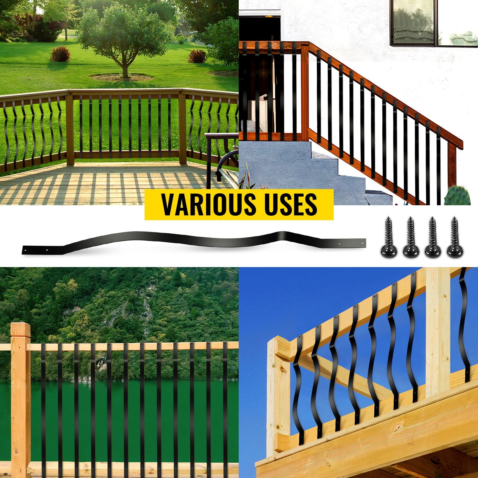 Fire Pits: VEVOR Deck Balusters, 51 Pack Metal Deck Spindles, 32.25""x1"" Staircase Baluster with Screws, Iron Deck Railing for Wood and Composite Deck, Stylish Baluster for Outdoor Stair Deck Porch