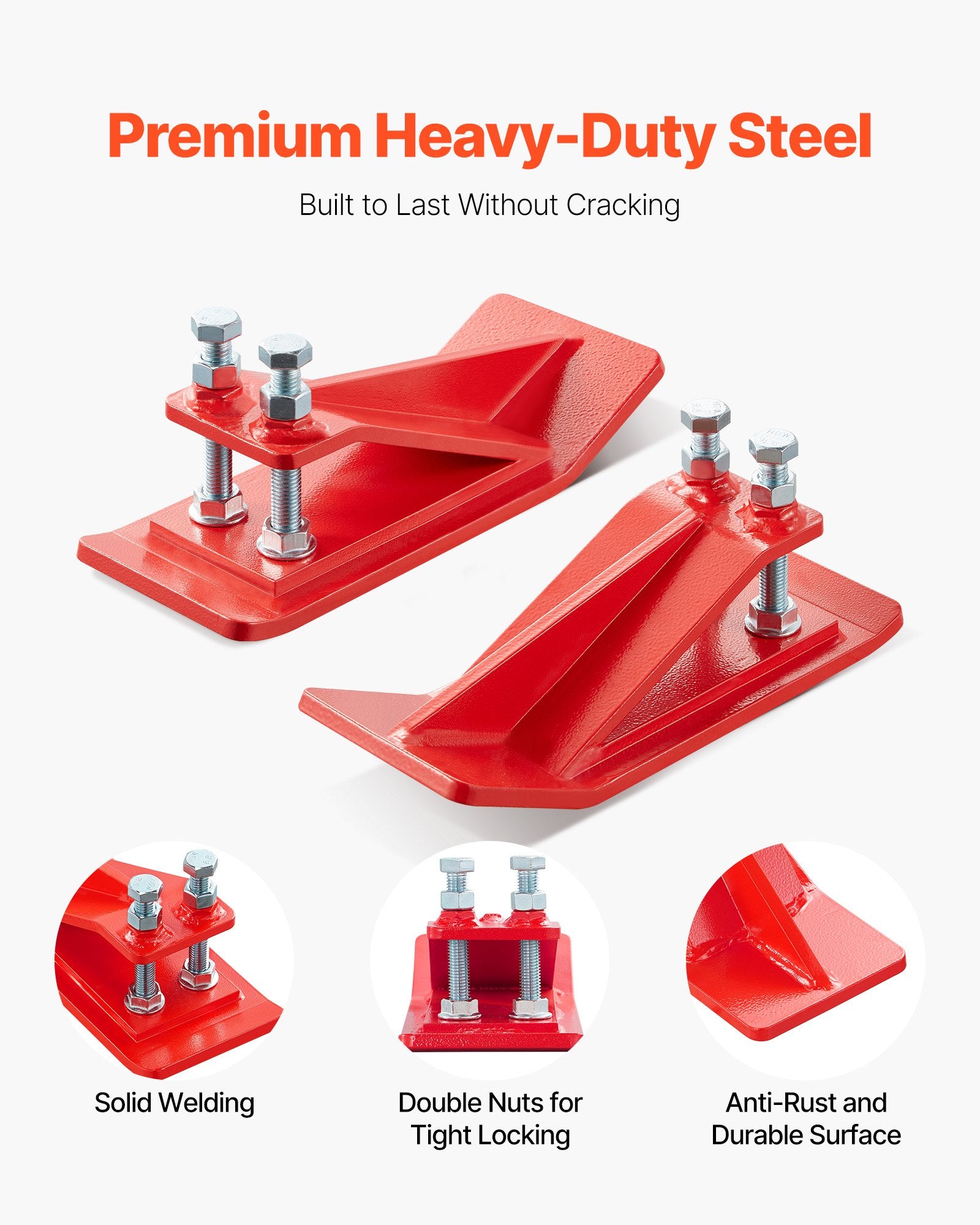 Tractor Bucket Protector, 2PCS Heavy Duty Steel Bucket Edge Protectors, Edge Tamer Anti-Skid Device with Double Hexagon Lock Nuts and Bolts, for Snow, Leave Removal & Spreading Gravel (Red)