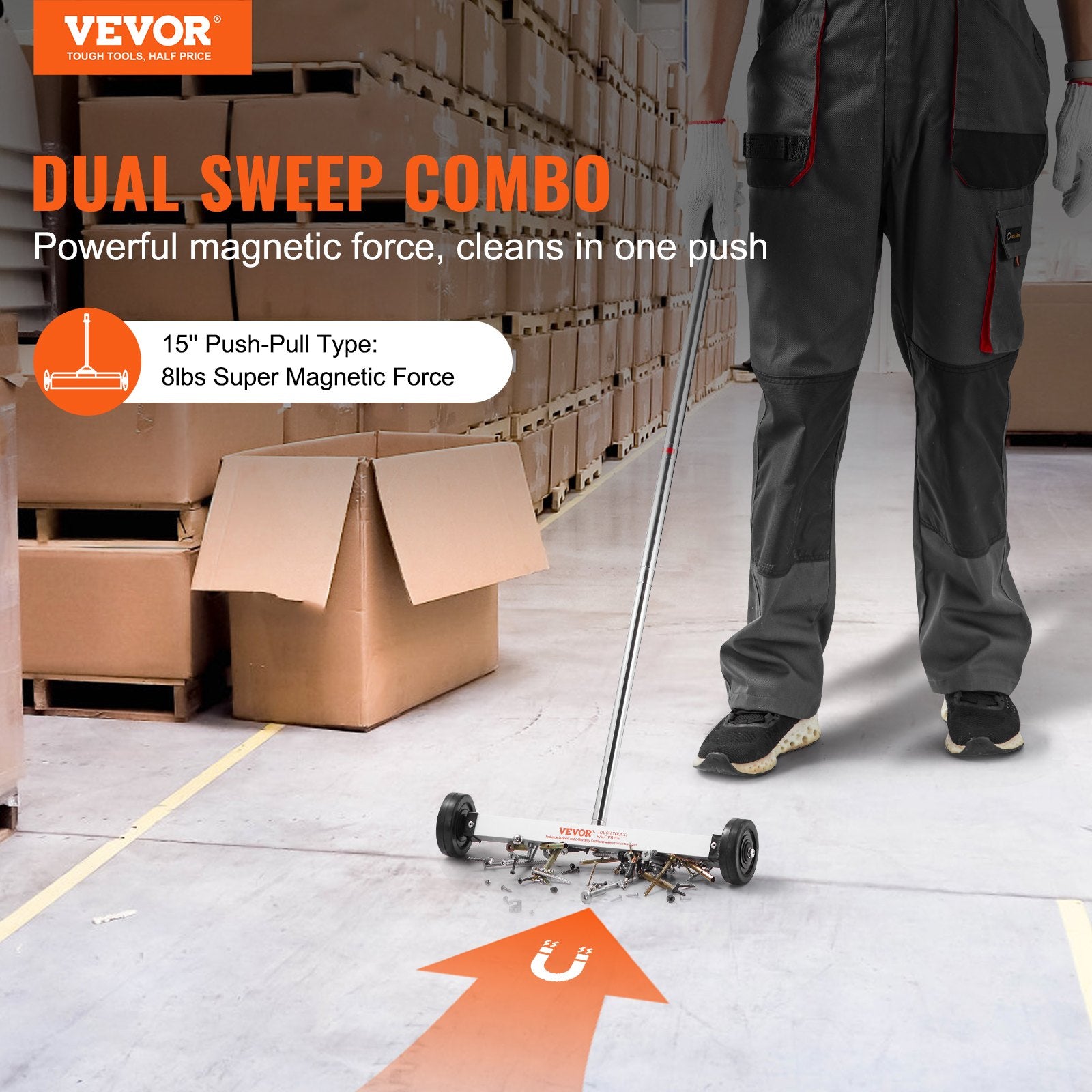 Saw Accessories: VEVOR Magnetic Sweeper with Wheels, 15inch Mini Magnetic Sweeper, 8 lbs Capacity, Adjustable Handle, Lightweight Magnetic Pickup Sweeper to Pick Up Nails and Screws, Easy Cleanup of Workshop Garage