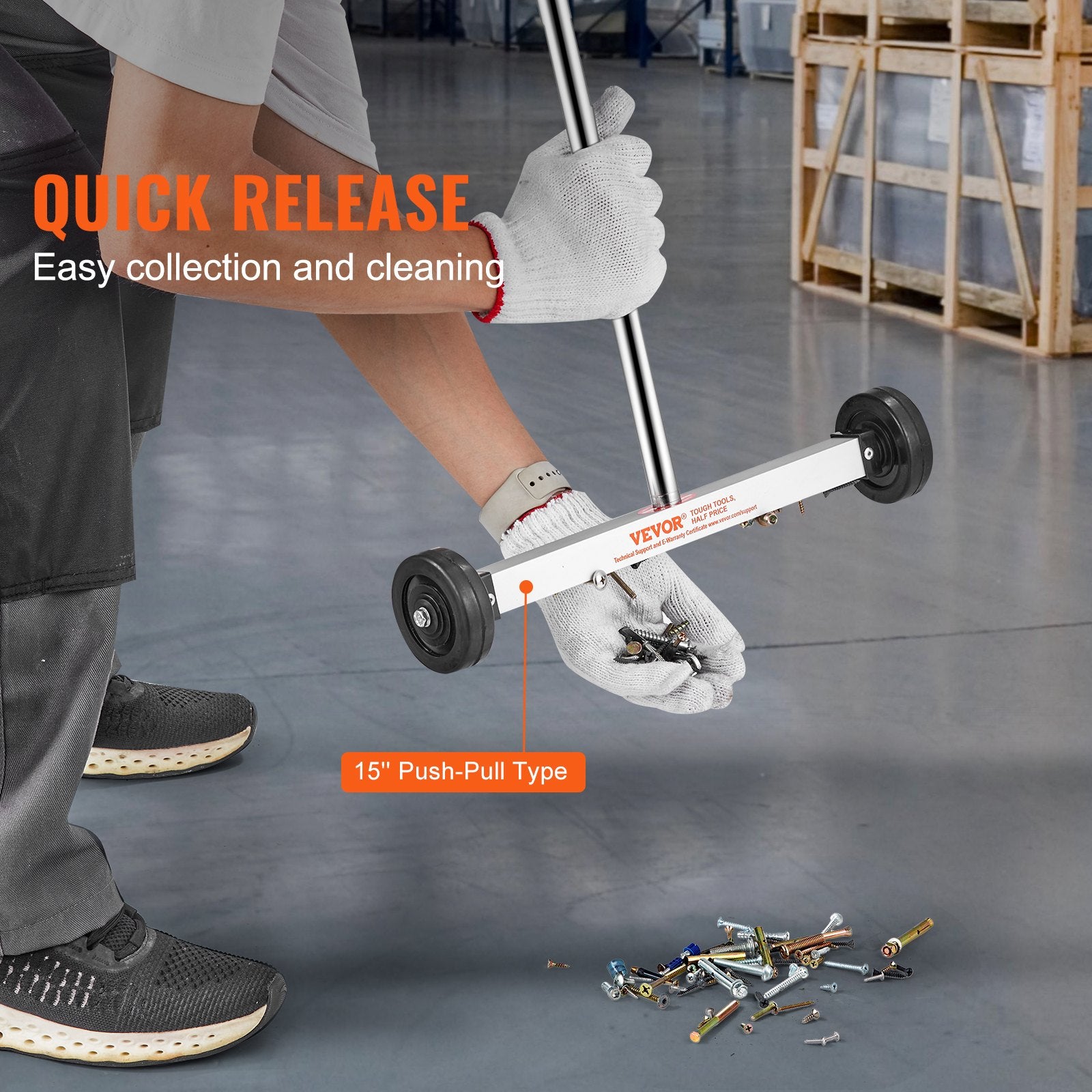 Saw Accessories: VEVOR Magnetic Sweeper with Wheels, 15inch Mini Magnetic Sweeper, 8 lbs Capacity, Adjustable Handle, Lightweight Magnetic Pickup Sweeper to Pick Up Nails and Screws, Easy Cleanup of Workshop Garage