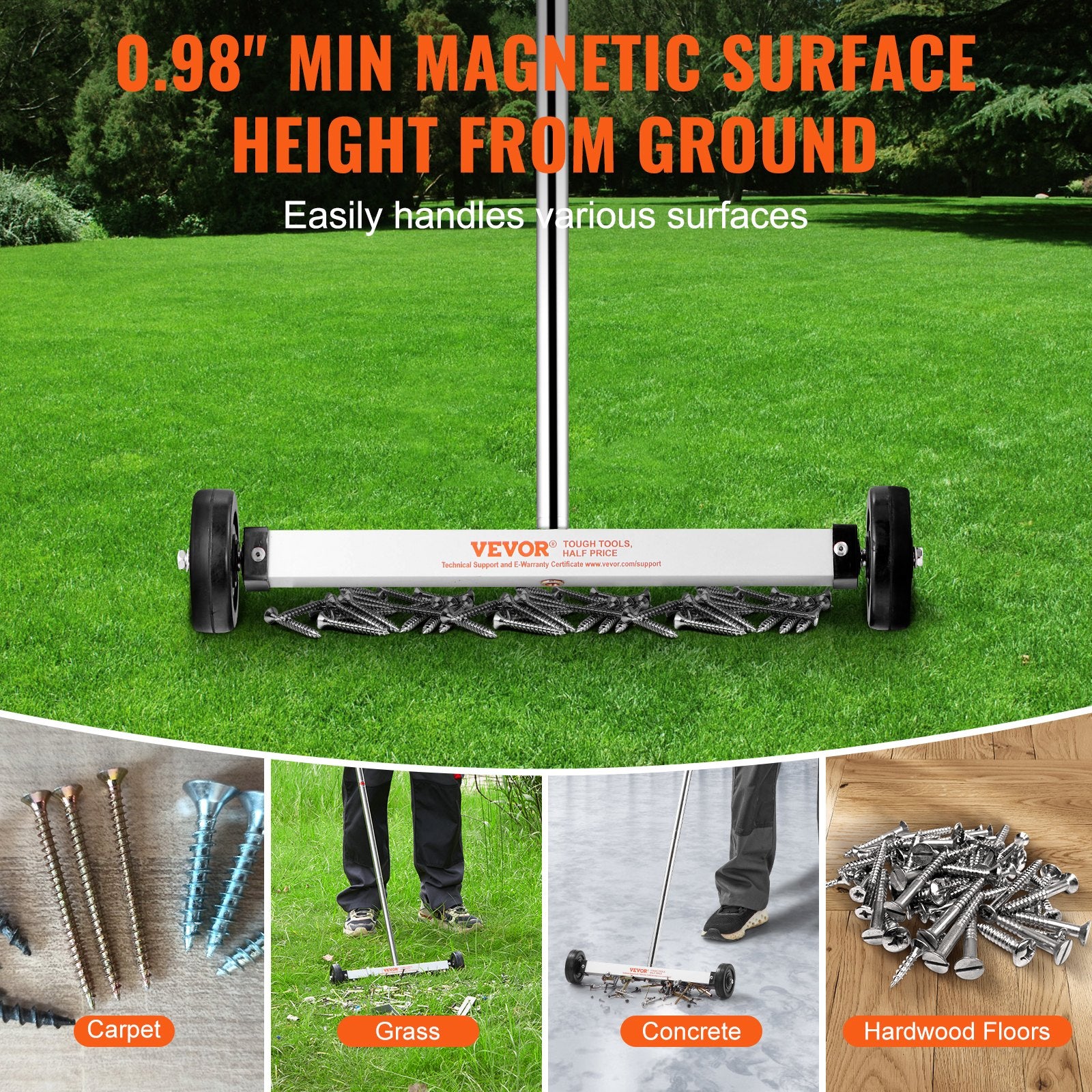 Saw Accessories: VEVOR Magnetic Sweeper with Wheels, 15inch Mini Magnetic Sweeper, 8 lbs Capacity, Adjustable Handle, Lightweight Magnetic Pickup Sweeper to Pick Up Nails and Screws, Easy Cleanup of Workshop Garage