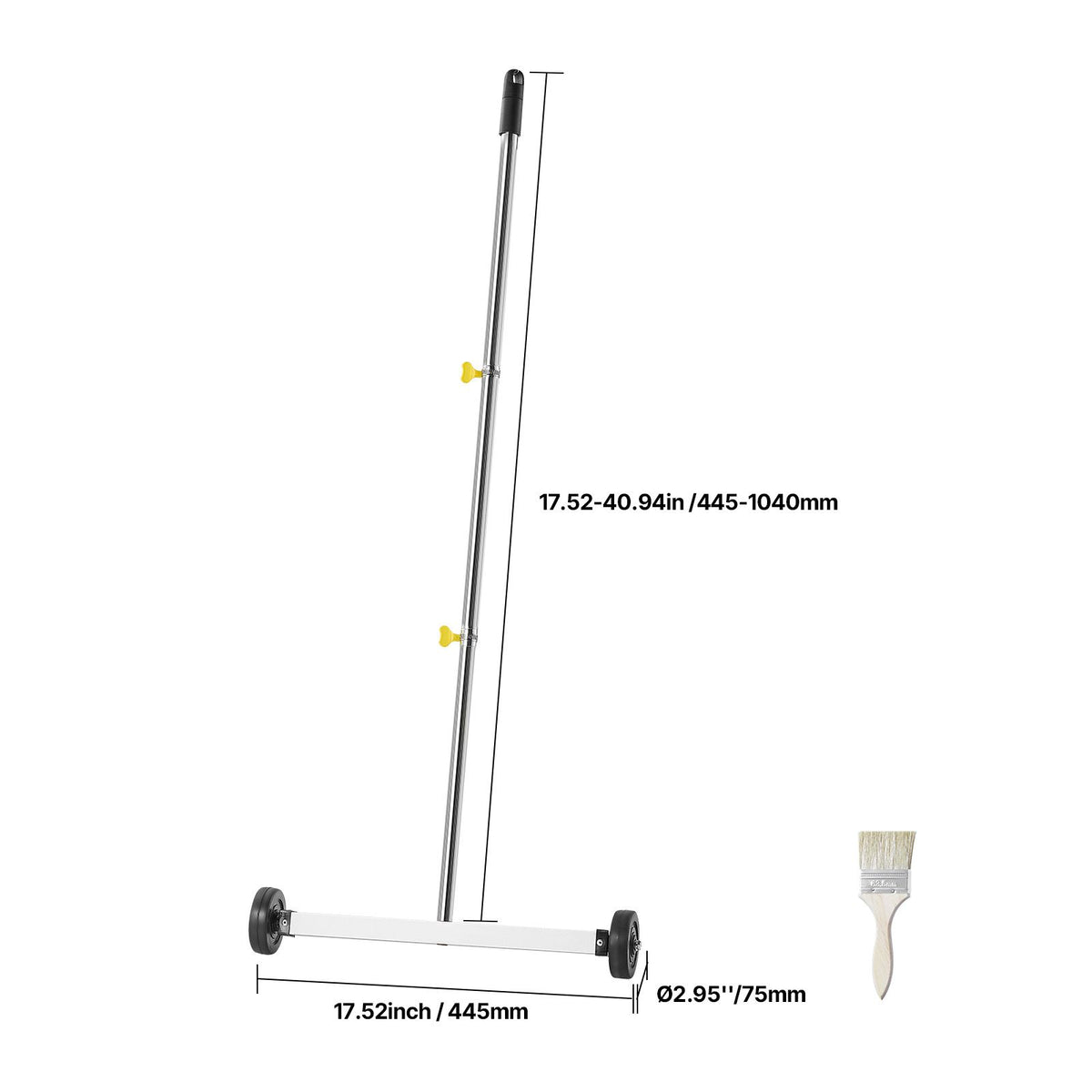 Magnetic Sweeper with Wheels, 43 cm, 4.5 kg Load Capacity, Lightweight Magnetic Pickup Sweeper with Adjustable Handle, Pick Up Nails and Screws, Easy Cleanup for Garages, Roofing Projects