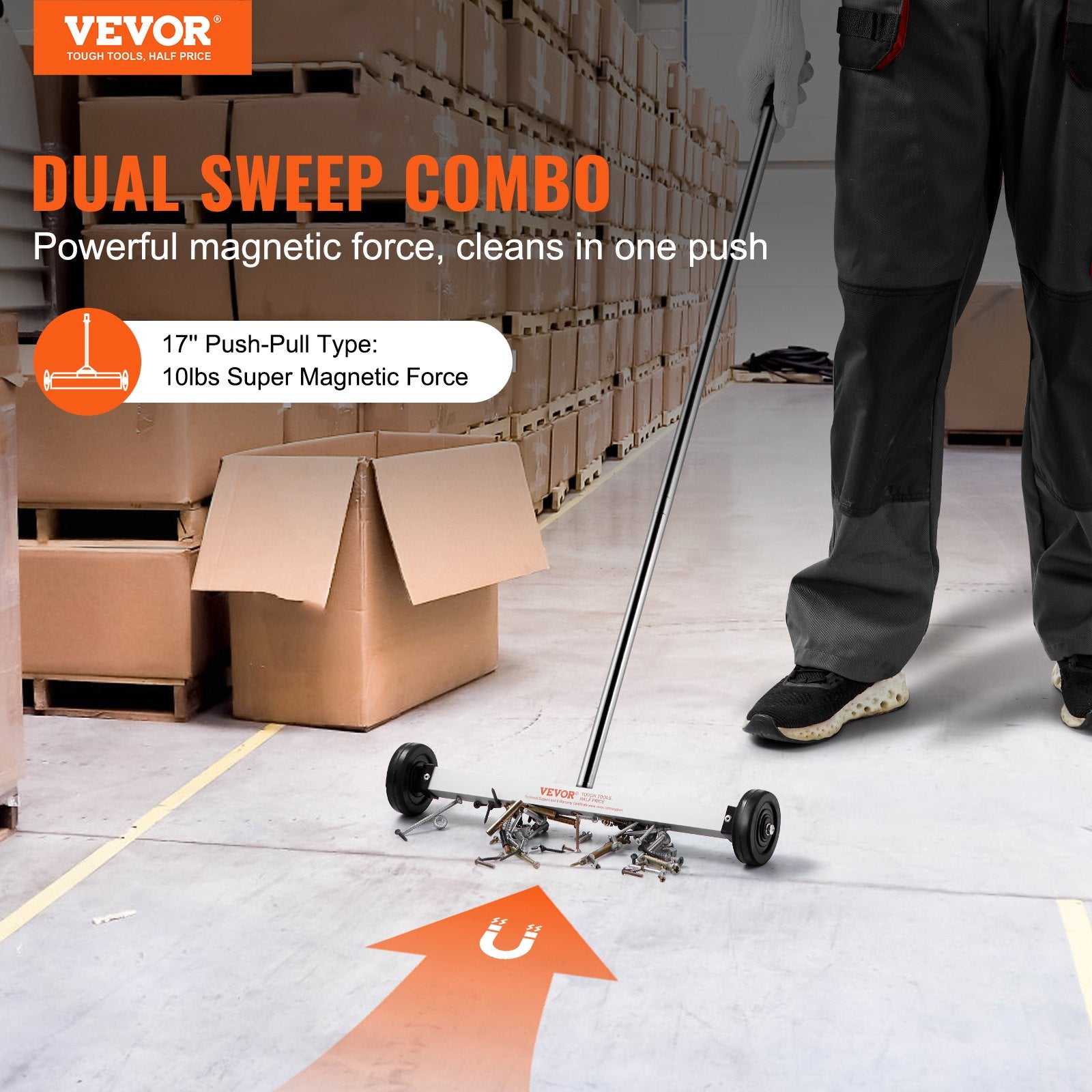 Saw Accessories: VEVOR Magnetic Sweeper with Wheels, 17inch Mini Magnetic Sweeper, 10 lbs Capacity, Adjustable Handle, Lightweight Magnetic Pickup Sweeper to Pick Up Nails and Screws, Easy Cleanup of Workshop Garage