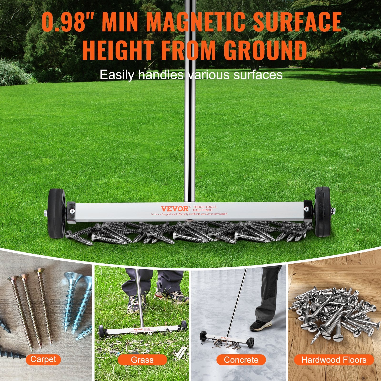 Saw Accessories: VEVOR Magnetic Sweeper with Wheels, 17inch Mini Magnetic Sweeper, 10 lbs Capacity, Adjustable Handle, Lightweight Magnetic Pickup Sweeper to Pick Up Nails and Screws, Easy Cleanup of Workshop Garage