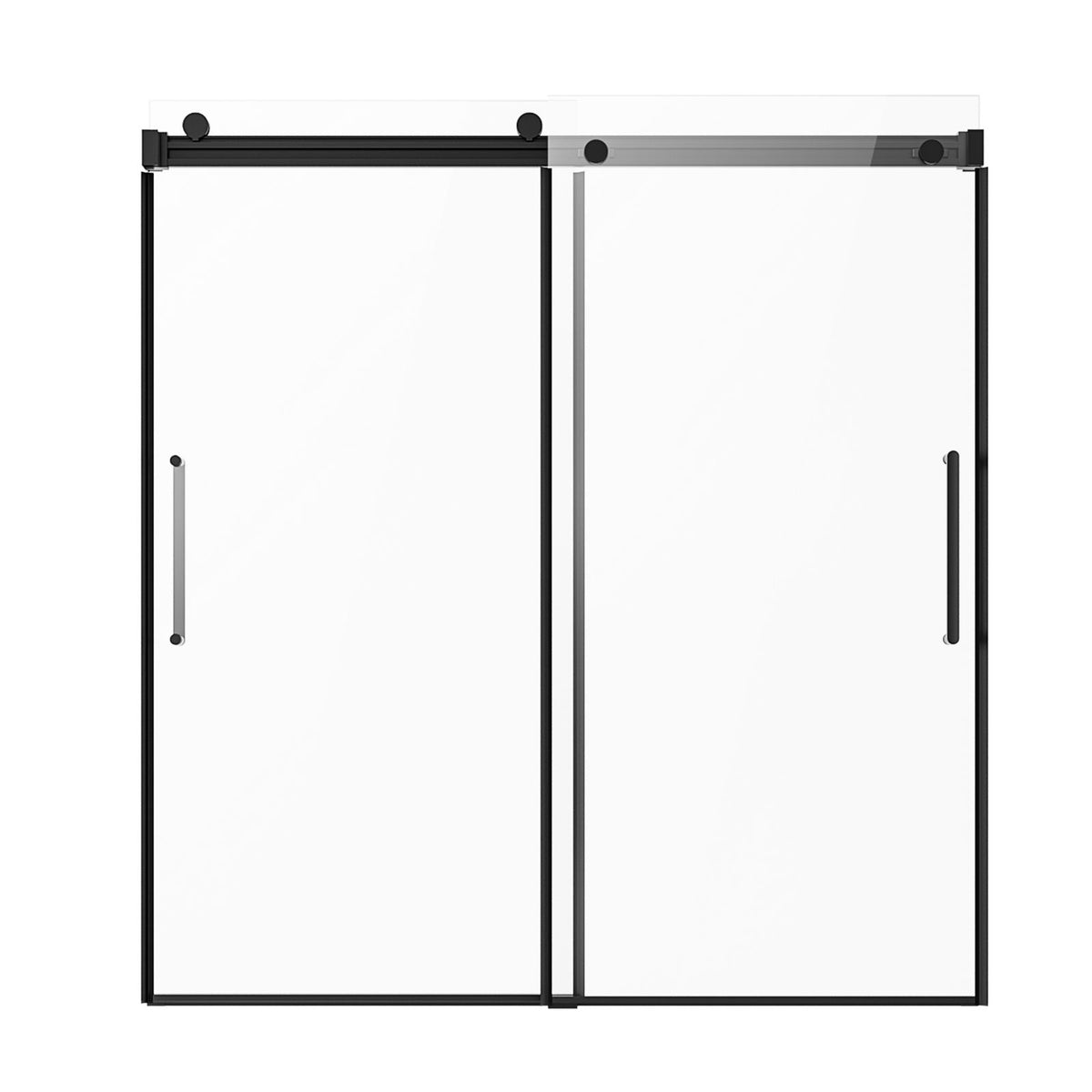 Frameless Sliding Bathtub Door, 1422-1524 mm x 1524 mm, Frameless Shower Glass Door, Frameless Double Sliding Tub Door with 5/16 in Clear Tempered Glass and Stainless Steel Handle, Black Finish