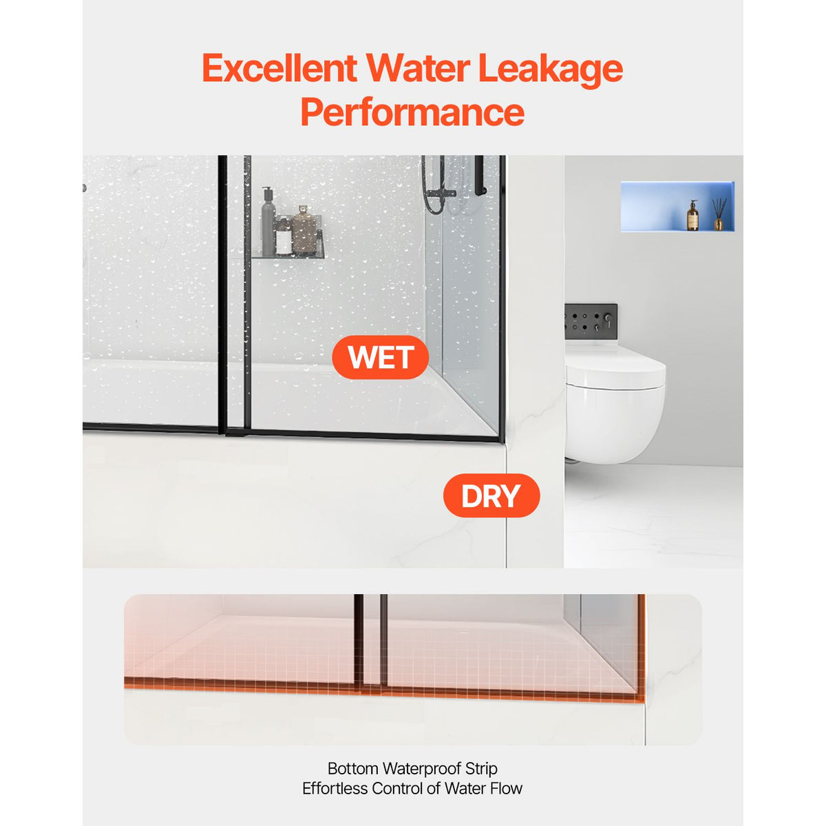 Frameless Sliding Bathtub Door, 1422-1524 mm x 1524 mm, Frameless Shower Glass Door, Frameless Double Sliding Tub Door with 5/16 in Clear Tempered Glass and Stainless Steel Handle, Black Finish