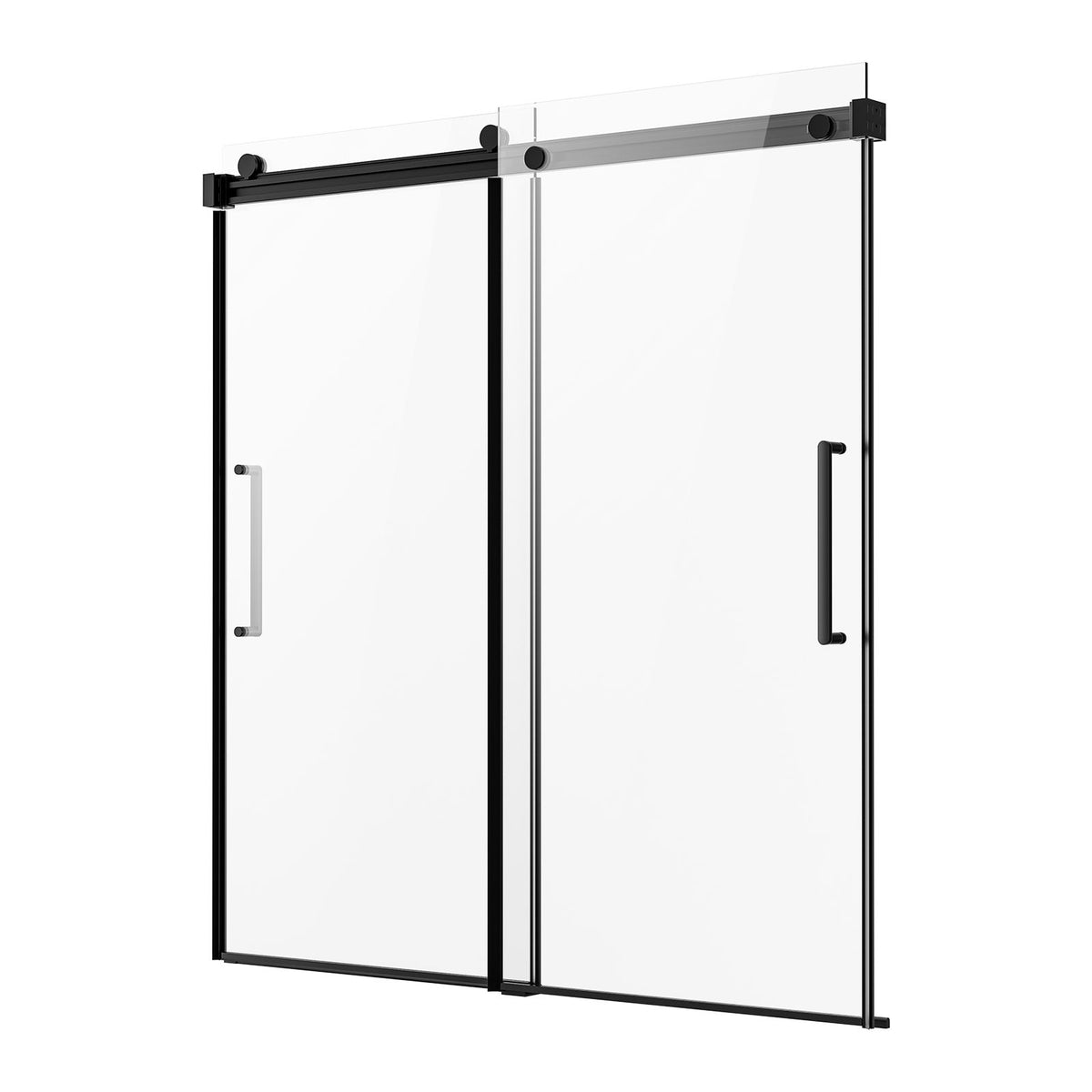 Frameless Sliding Bathtub Door, 1422-1524 mm x 1524 mm, Frameless Shower Glass Door, Frameless Double Sliding Tub Door with 5/16 in Clear Tempered Glass and Stainless Steel Handle, Black Finish