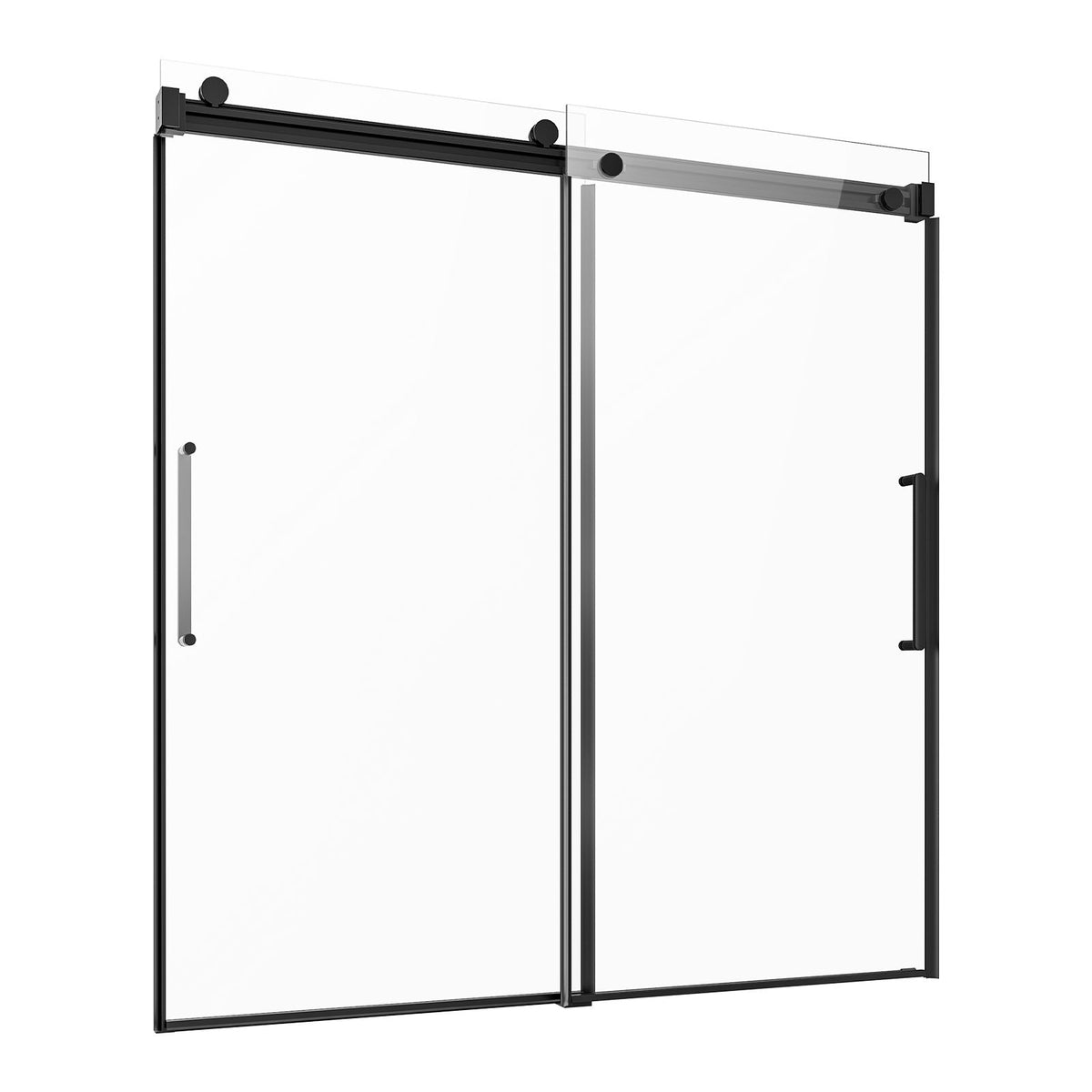 Frameless Sliding Bathtub Door, 1422-1524 mm x 1524 mm, Frameless Shower Glass Door, Frameless Double Sliding Tub Door with 5/16 in Clear Tempered Glass and Stainless Steel Handle, Black Finish