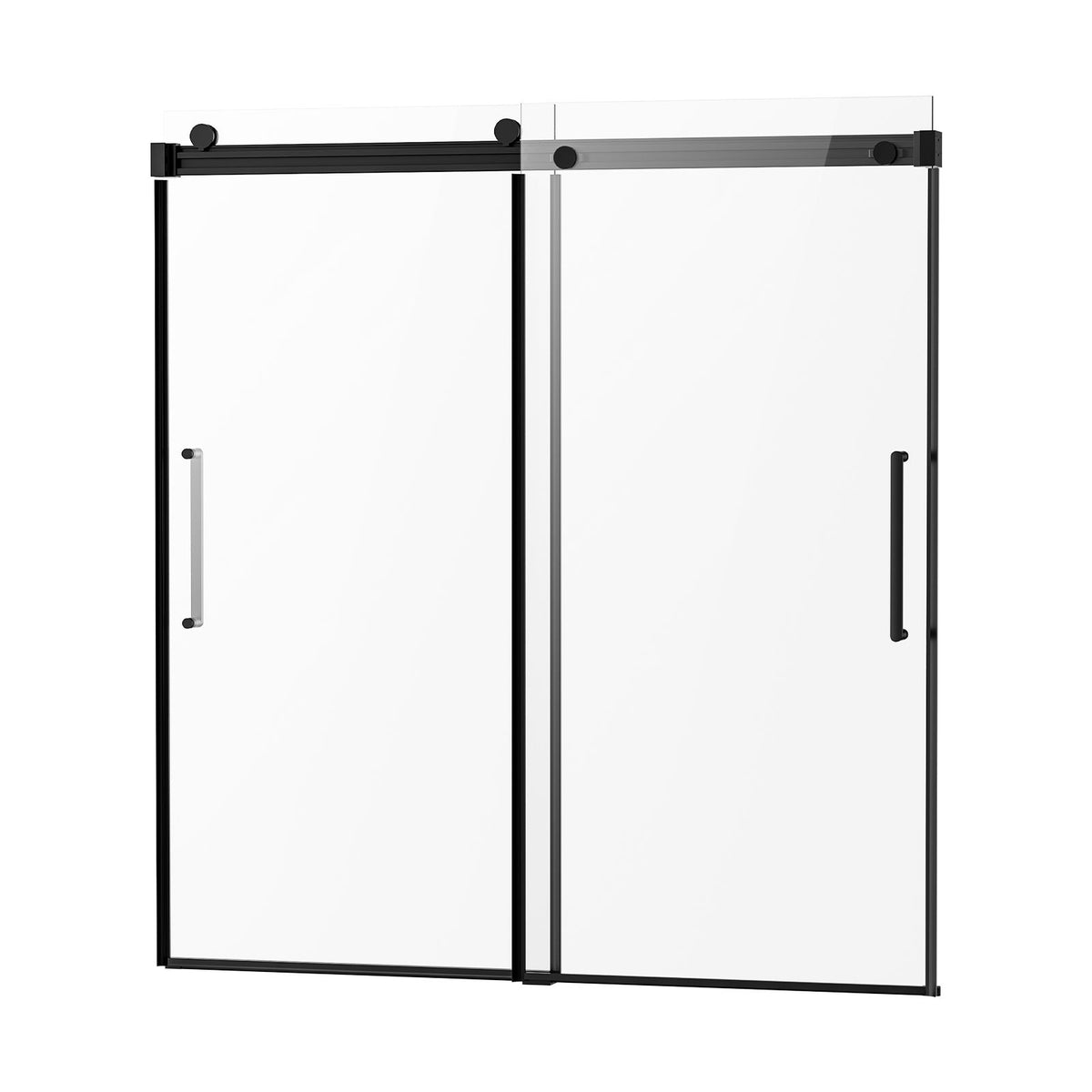 Frameless Sliding Bathtub Door, 1422-1524 mm x 1524 mm, Frameless Shower Glass Door, Frameless Double Sliding Tub Door with 5/16 in Clear Tempered Glass and Stainless Steel Handle, Black Finish