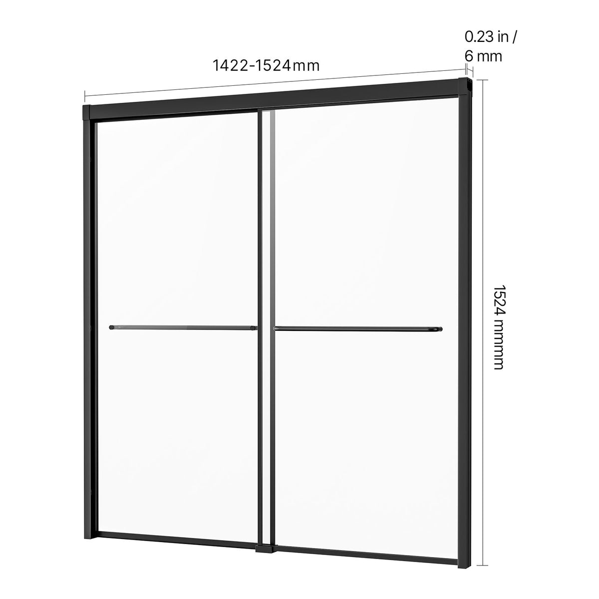 Bathtub Shower Door, 1422-1524 mm x 1524 mm, Semi-Frameless Double Sliding Tub Door, Semi-Frameless Bypass Tub Door with 1/4 in Shatterproof Tempered Glass and Stainless Steel Handle, Black
