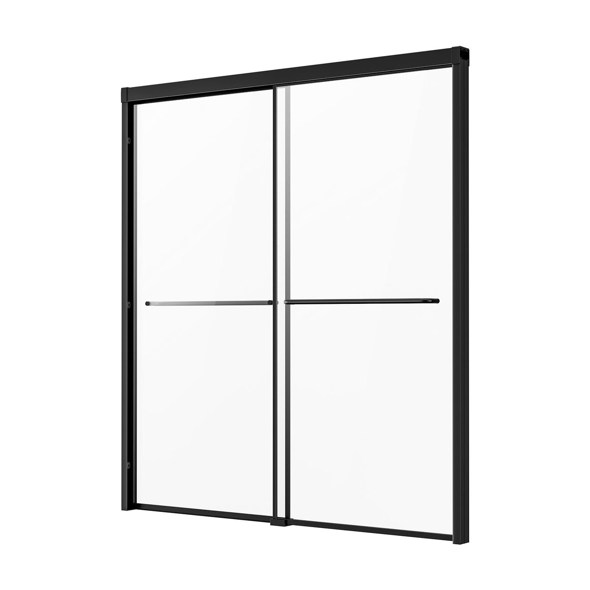 Bathtub Shower Door, 1422-1524 mm x 1524 mm, Semi-Frameless Double Sliding Tub Door, Semi-Frameless Bypass Tub Door with 1/4 in Shatterproof Tempered Glass and Stainless Steel Handle, Black