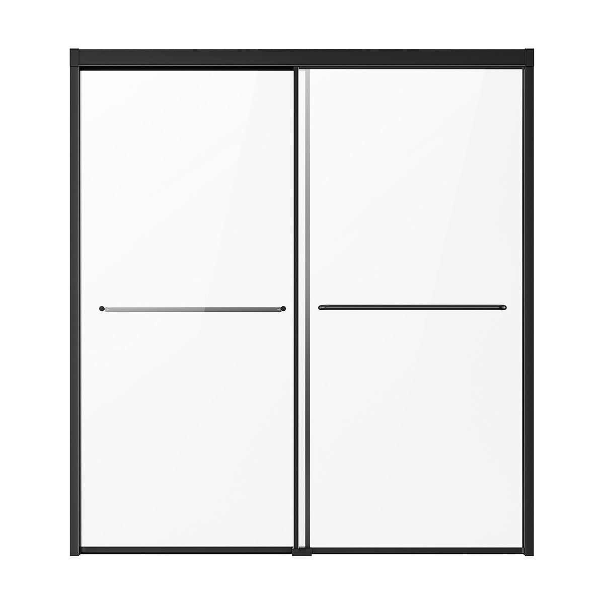 Bathtub Shower Door, 1422-1524 mm x 1524 mm, Semi-Frameless Double Sliding Tub Door, Semi-Frameless Bypass Tub Door with 1/4 in Shatterproof Tempered Glass and Stainless Steel Handle, Black