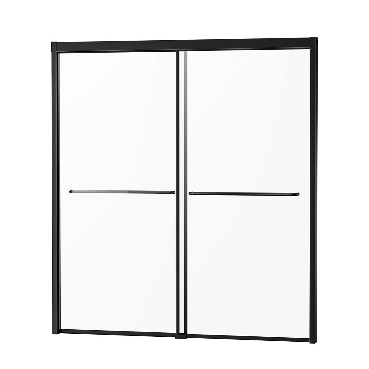 Bathtub Shower Door, 1422-1524 mm x 1524 mm, Semi-Frameless Double Sliding Tub Door, Semi-Frameless Bypass Tub Door with 1/4 in Shatterproof Tempered Glass and Stainless Steel Handle, Black