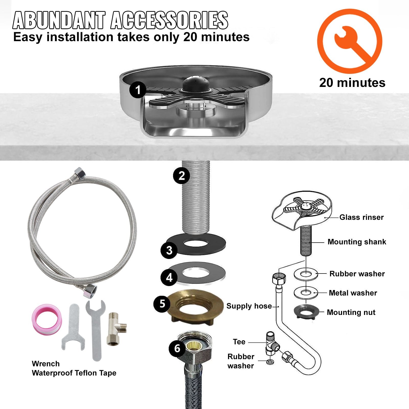 Kitchen Utensils: VEVOR Glass Rinser, 10 Powerful Spraying Jets Rotating Cup Rinser for Sink, 304 Stainless Steel Faucet Cup Washer & Silicone Nonslip Pad for Baby Bottle, Glass Cup, Wine Glass (Matte Black Base)
