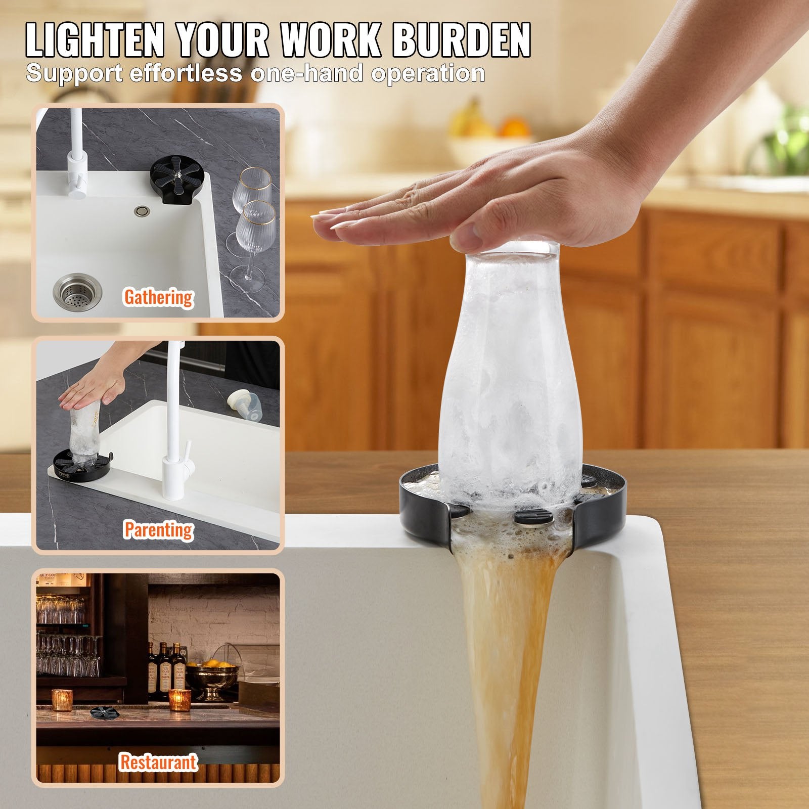 Kitchen Utensils: VEVOR Glass Rinser, 10 Powerful Spraying Jets Rotating Cup Rinser for Sink, 304 Stainless Steel Faucet Cup Washer & Silicone Nonslip Pad for Baby Bottle, Glass Cup, Wine Glass (Matte Black Base)