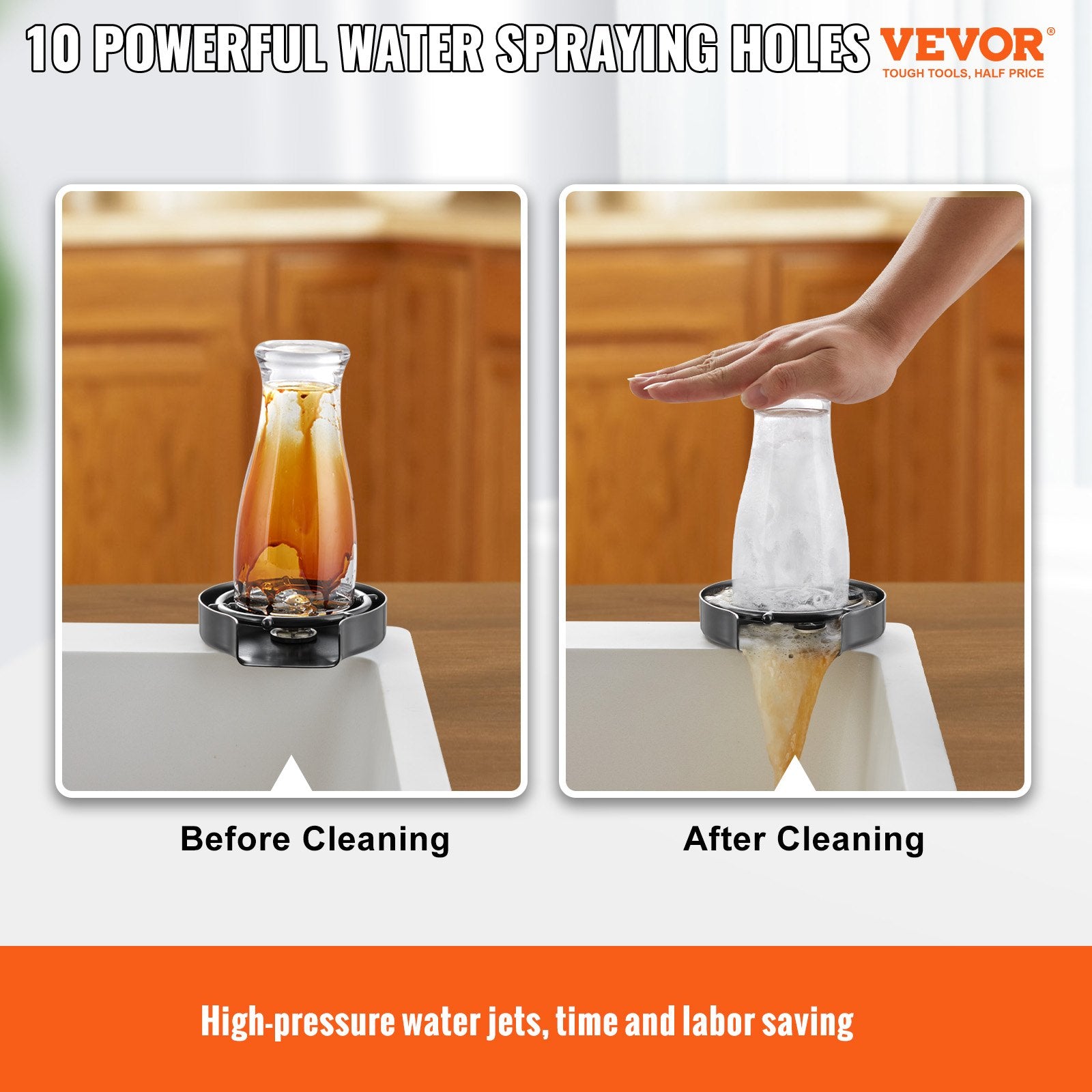 Drinkware: VEVOR Glass Rinser 10-Hole 360 Rotating Stainless Steel Washer ABS Cup Holder