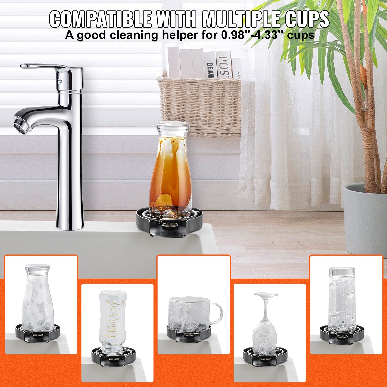 Drinkware: VEVOR Glass Rinser 10-Hole 360 Rotating Stainless Steel Washer ABS Cup Holder