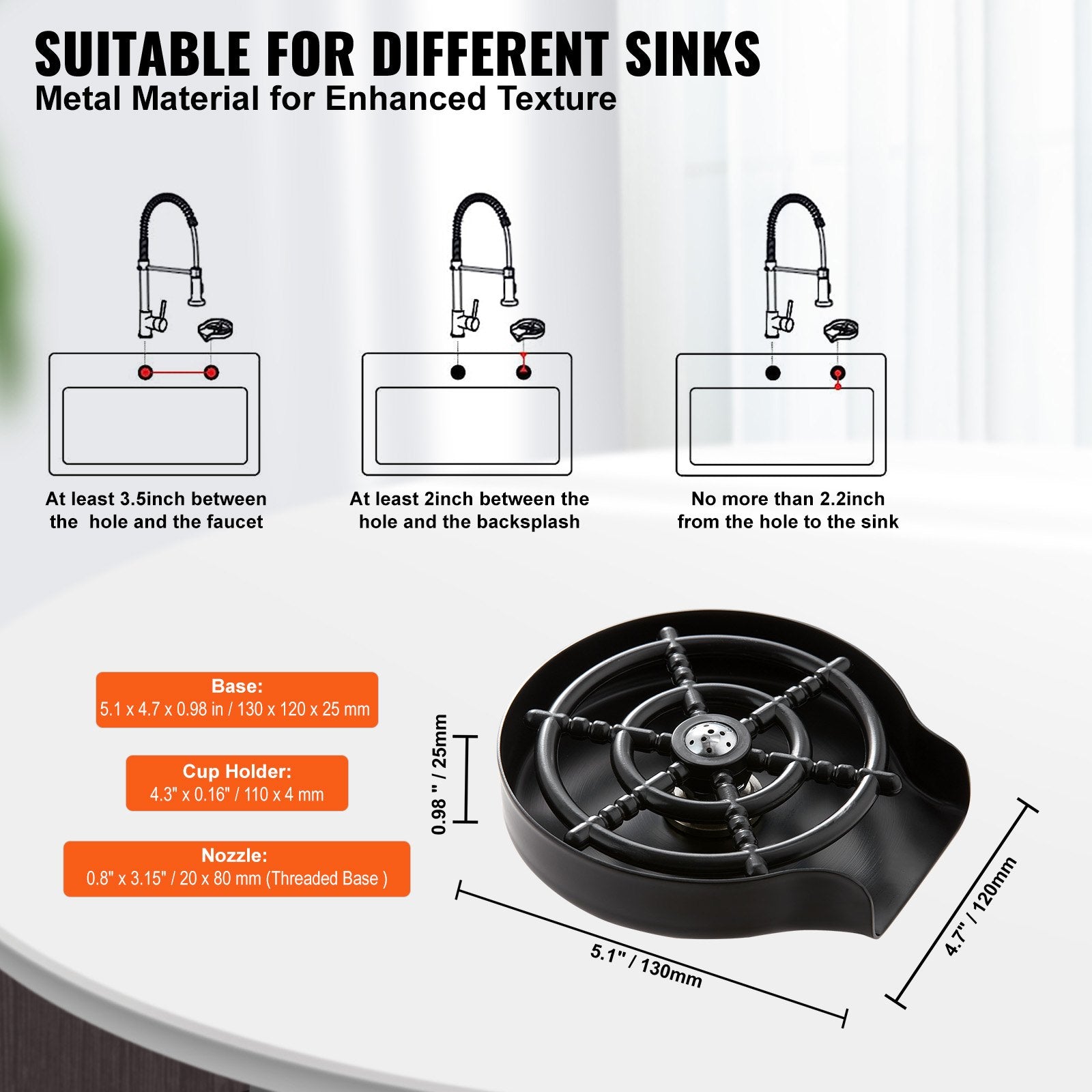Drinkware: VEVOR Glass Rinser 10-Hole 360 Rotating Stainless Steel Washer ABS Cup Holder