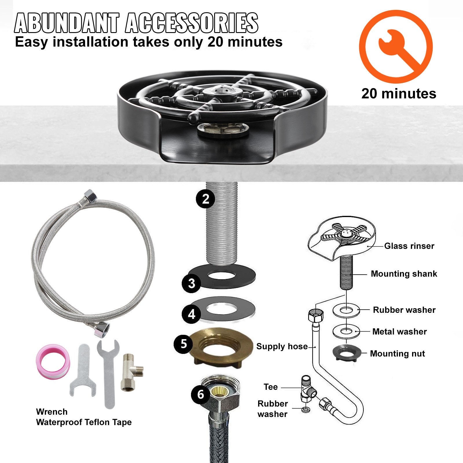Drinkware: VEVOR Glass Rinser 10-Hole 360 Rotating Stainless Steel Washer ABS Cup Holder