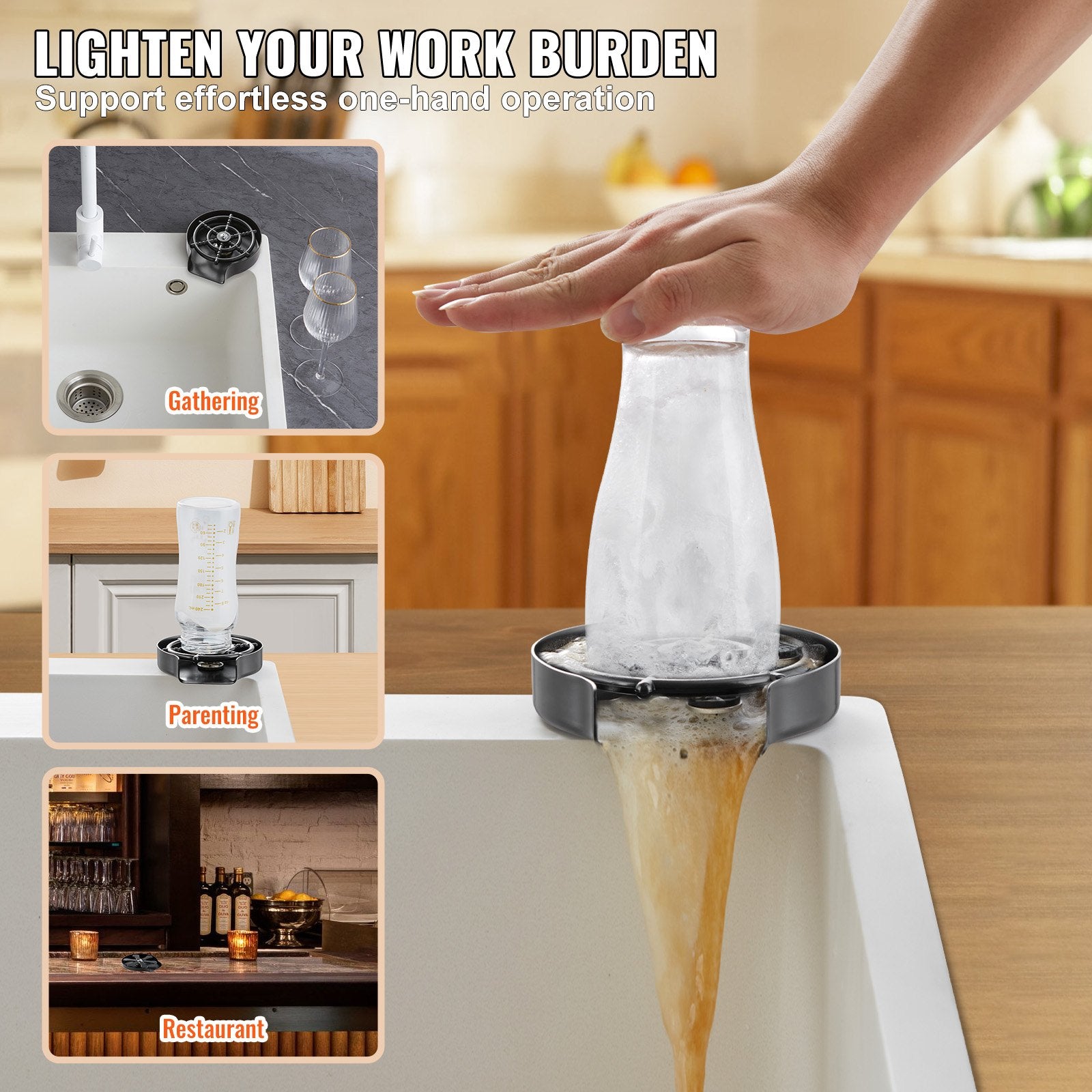 Drinkware: VEVOR Glass Rinser 10-Hole 360 Rotating Stainless Steel Washer ABS Cup Holder