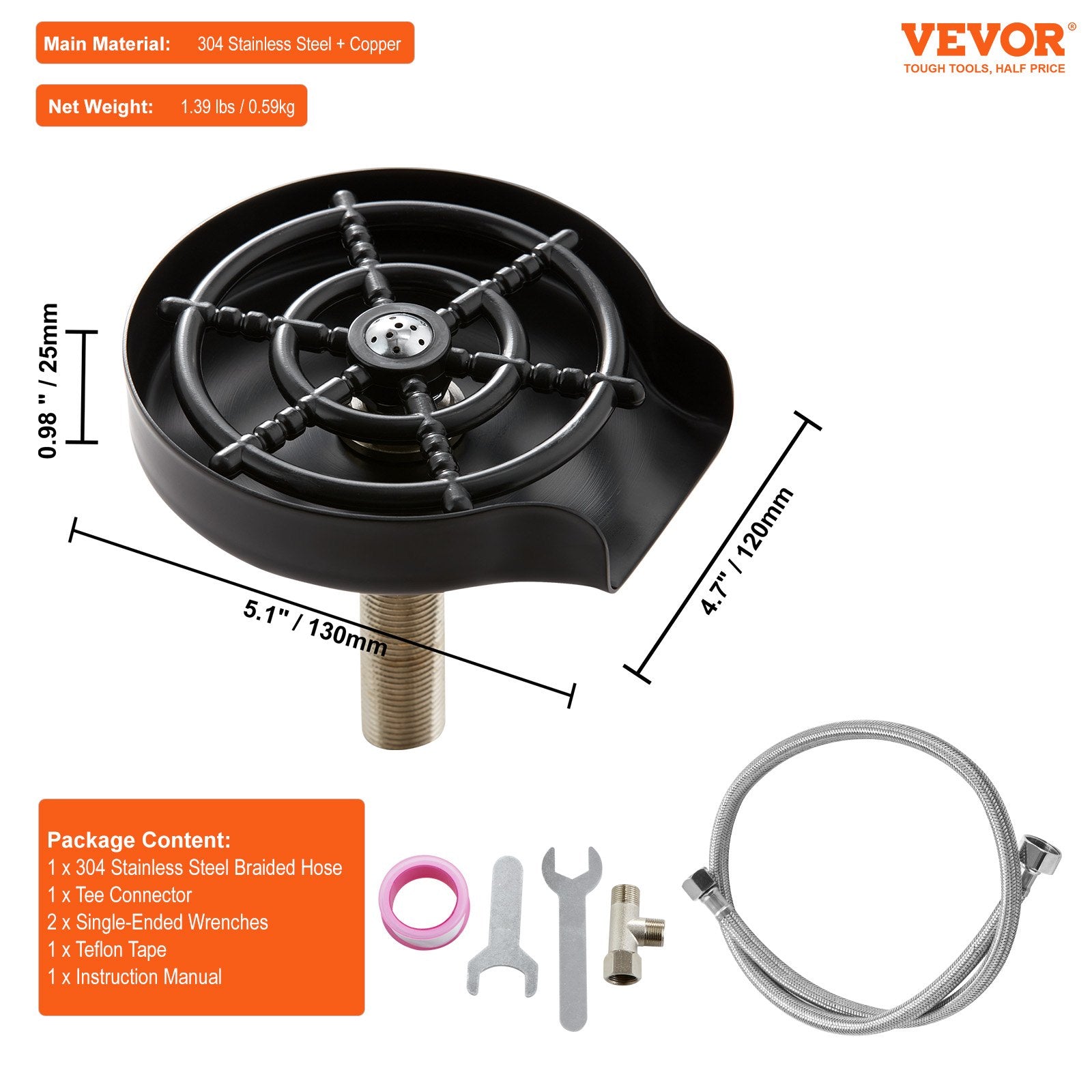 Drinkware: VEVOR Glass Rinser 10-Hole 360 Rotating Stainless Steel Washer ABS Cup Holder