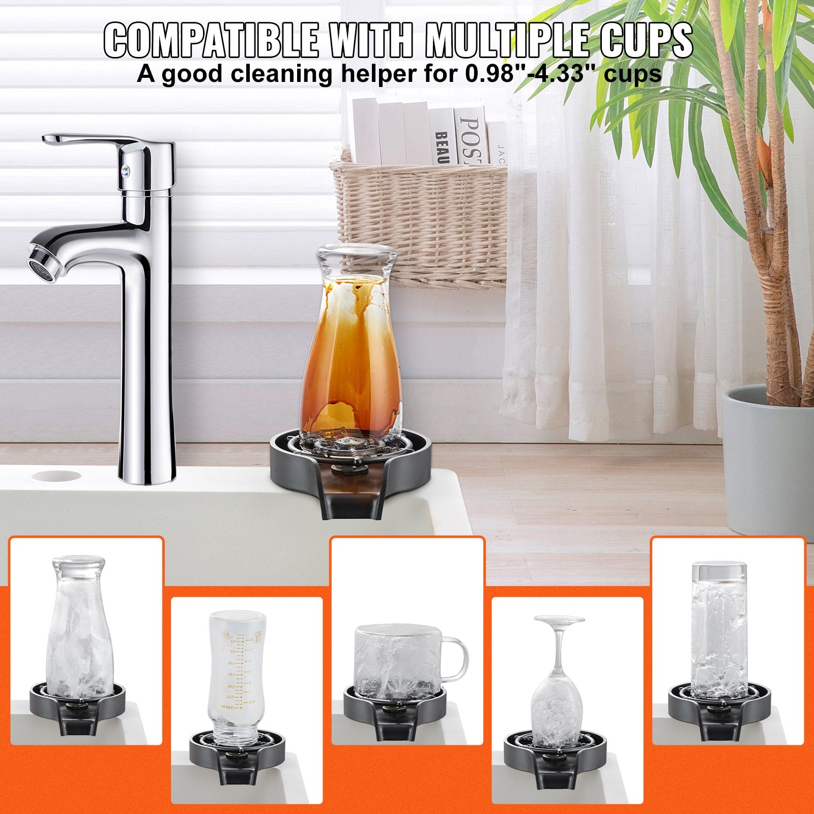 Basketball & Basketball Accessories: VEVOR Glass Rinser, 10 Powerful Spraying Jets Rotating Cup Rinser for Sink, Wearproof ABS Kitchen Sink Faucet Cup Washer & ABS Cup Holder for Baby Bottle, Glass Cup, Wine Glass (Black Base)
