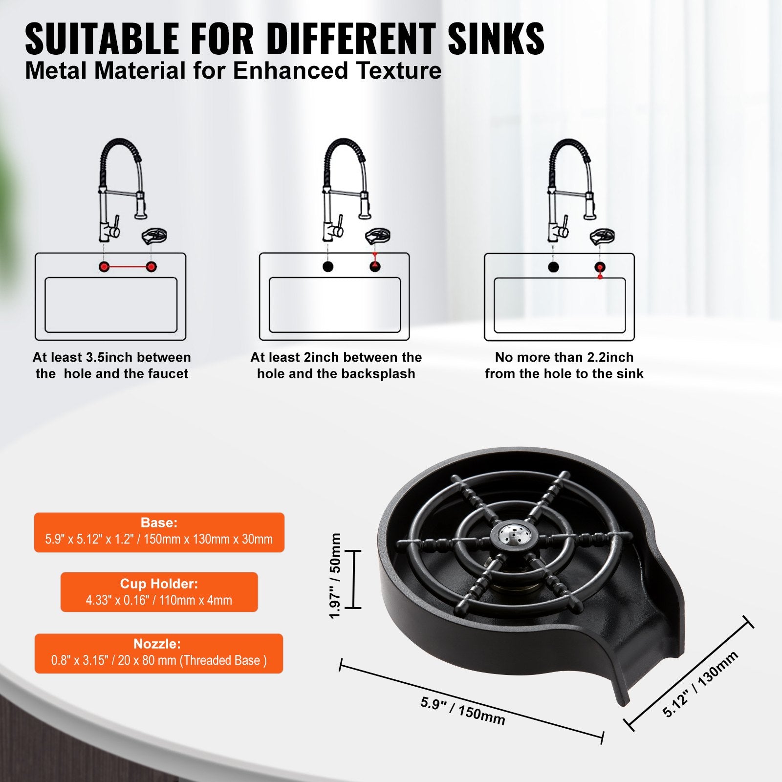 Basketball & Basketball Accessories: VEVOR Glass Rinser, 10 Powerful Spraying Jets Rotating Cup Rinser for Sink, Wearproof ABS Kitchen Sink Faucet Cup Washer & ABS Cup Holder for Baby Bottle, Glass Cup, Wine Glass (Black Base)