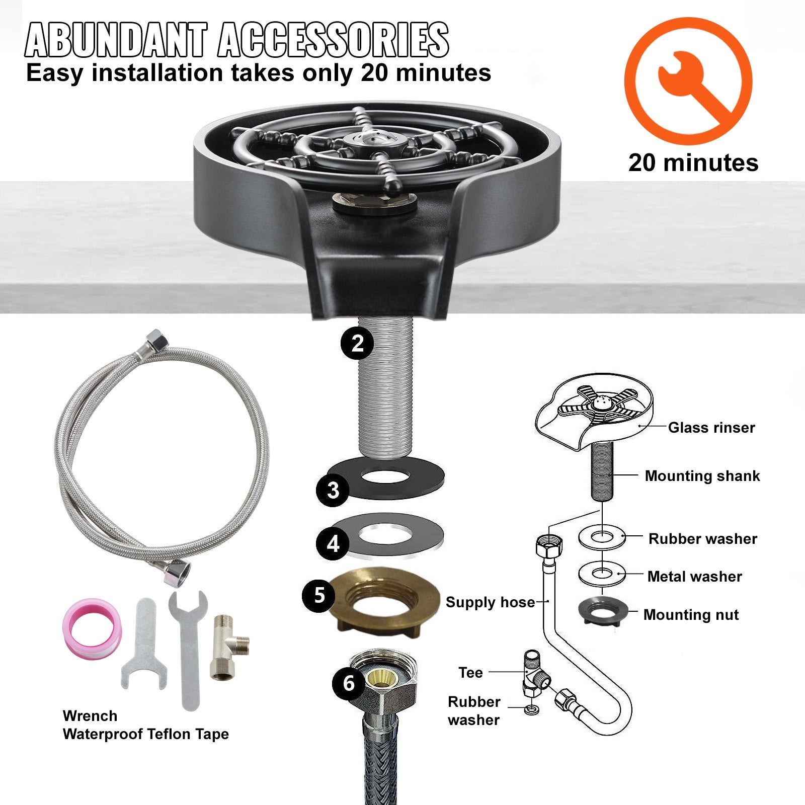 Basketball & Basketball Accessories: VEVOR Glass Rinser, 10 Powerful Spraying Jets Rotating Cup Rinser for Sink, Wearproof ABS Kitchen Sink Faucet Cup Washer & ABS Cup Holder for Baby Bottle, Glass Cup, Wine Glass (Black Base)