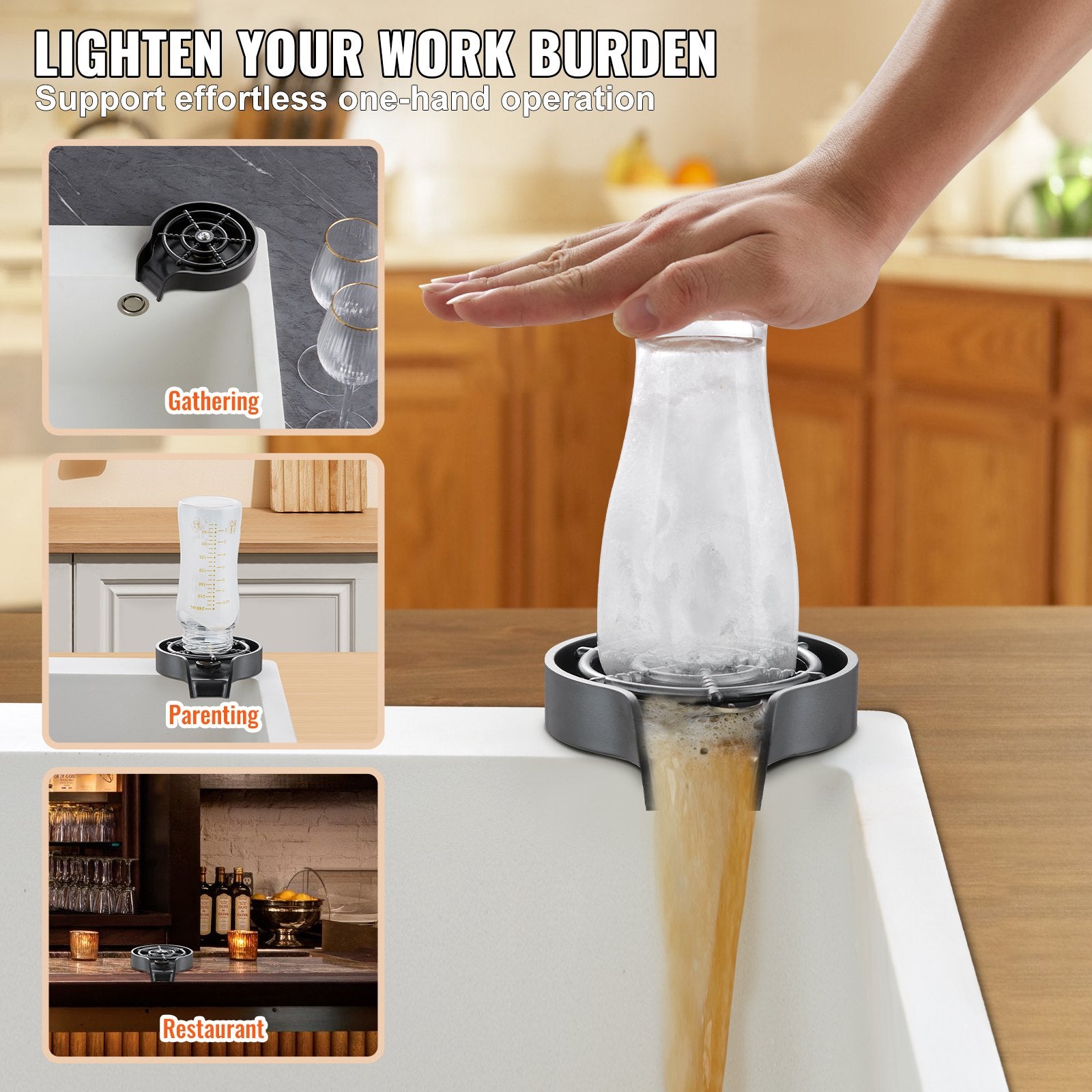 Basketball & Basketball Accessories: VEVOR Glass Rinser, 10 Powerful Spraying Jets Rotating Cup Rinser for Sink, Wearproof ABS Kitchen Sink Faucet Cup Washer & ABS Cup Holder for Baby Bottle, Glass Cup, Wine Glass (Black Base)